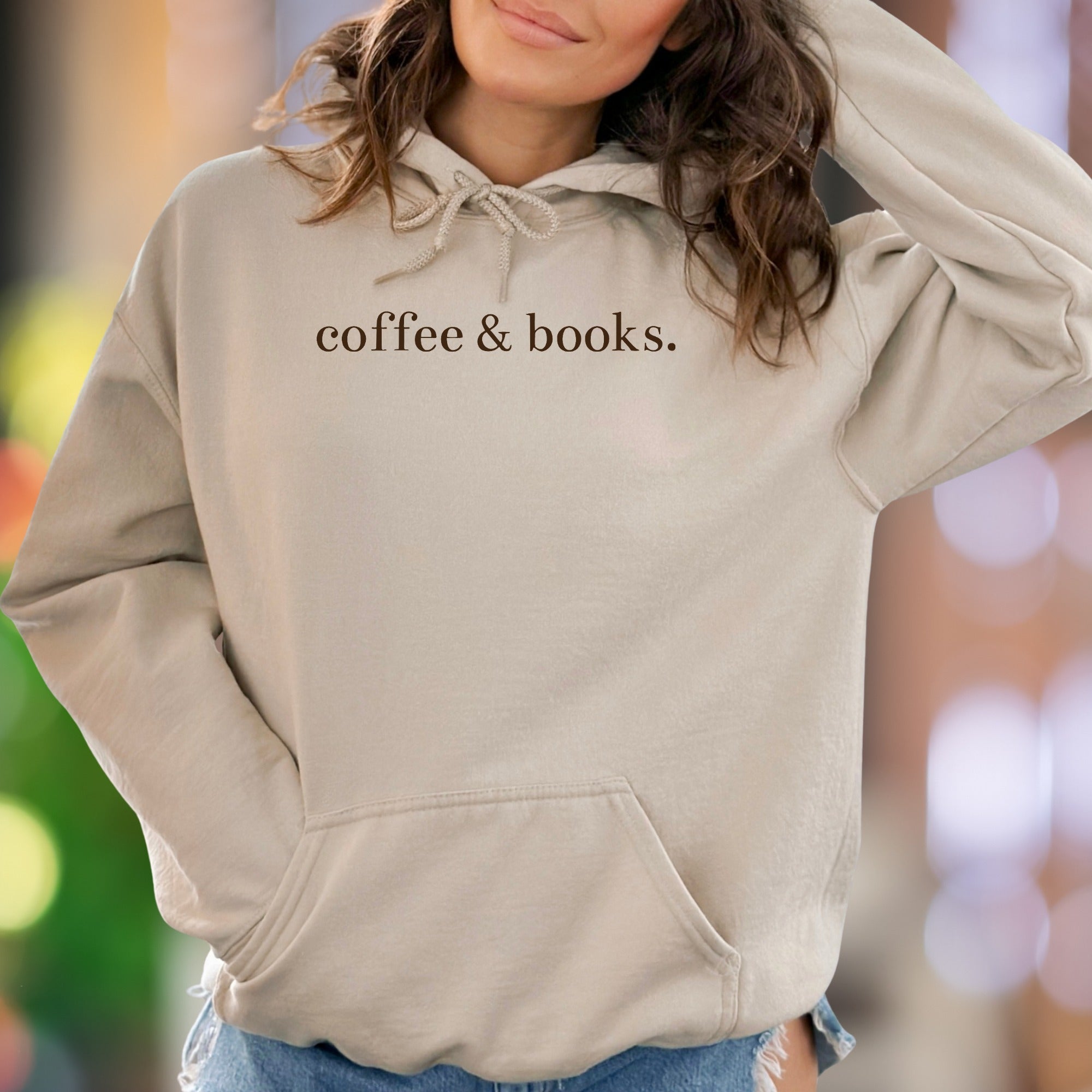 "coffee & books." | Minimal Typography Unisex Adult Hoodie | Relaxed Lifestyle