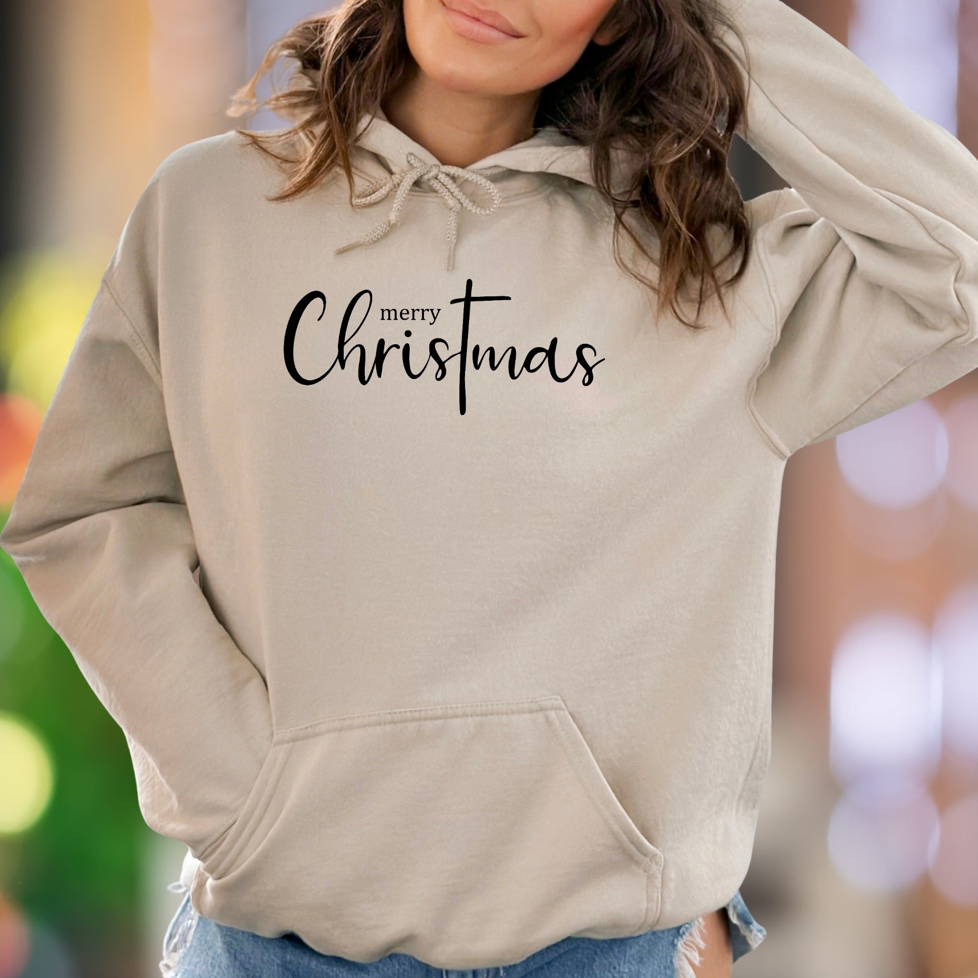 "Merry Christmas" | Script Typography Unisex Adult Hoodie | Festive Seasonal Wear