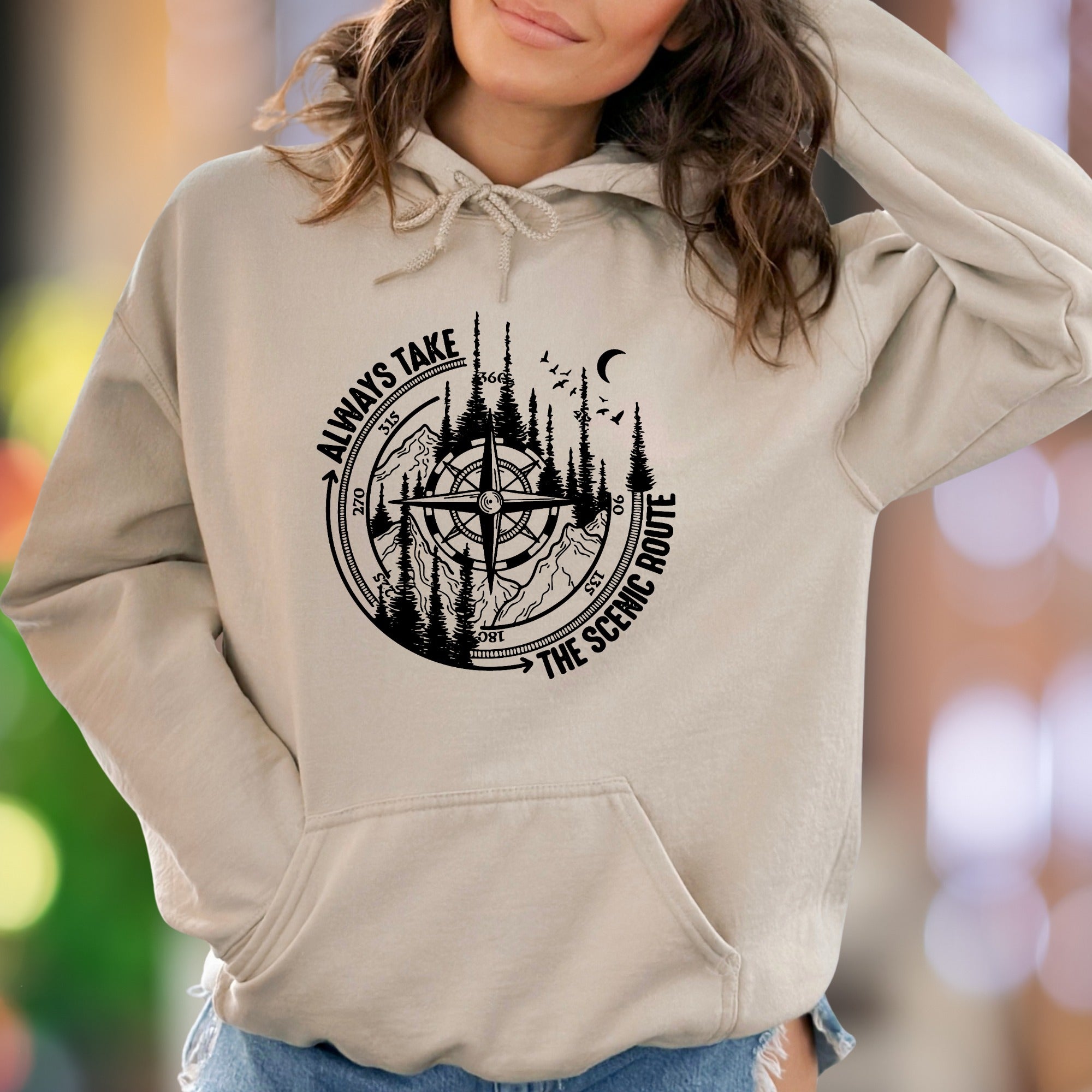"Always Take The Scenic Route" | Nature Compass Unisex Adult Hoodie | Adventurous Lifestyle