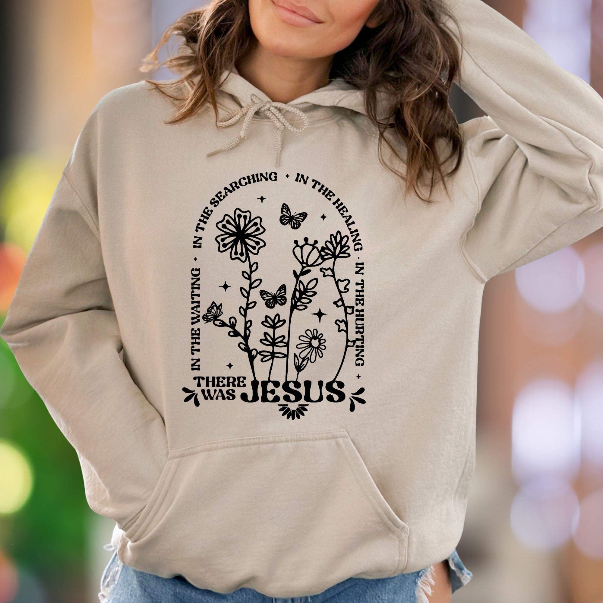 "In The Searching, In The Waiting, In The Healing, In The Hurting There Was Jesus" | Floral Graphic Unisex Adult Hoodie | Spiritual Comfort