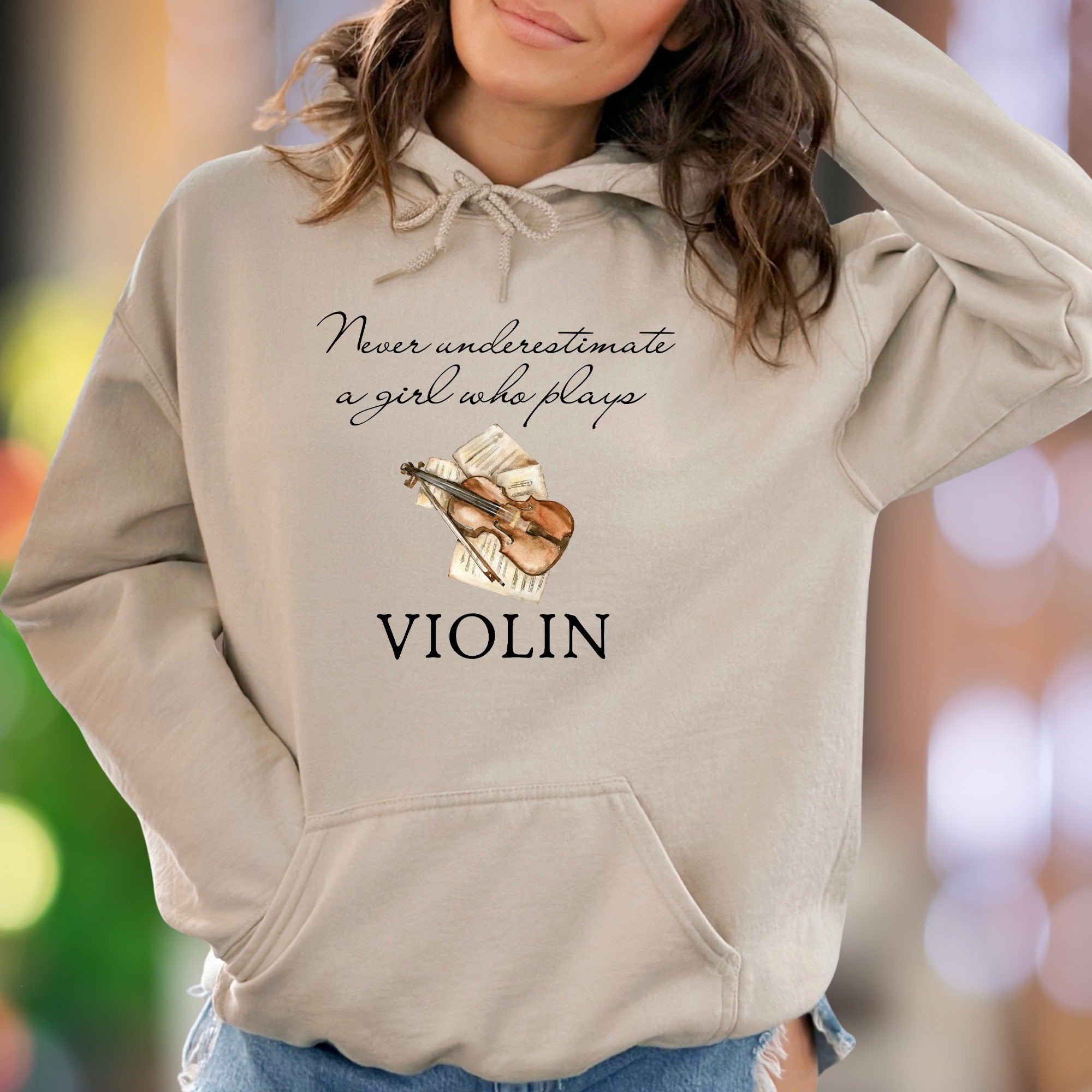 "Never underestimate a girl who plays VIOLIN" | Motivational Typography Unisex Adult Hoodie | Musician Lifestyle