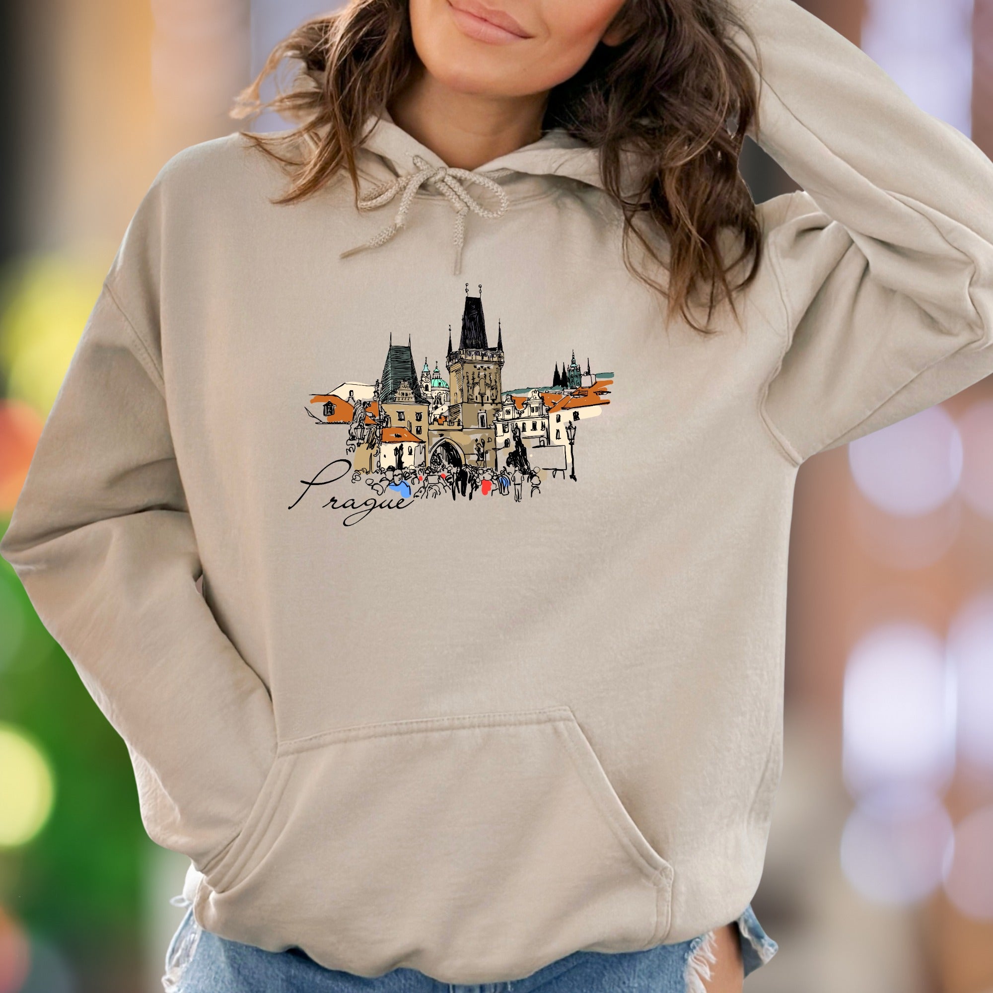 "Prague" | City Sketch Streetwear Unisex Adult Hoodie | Travel Lifestyle