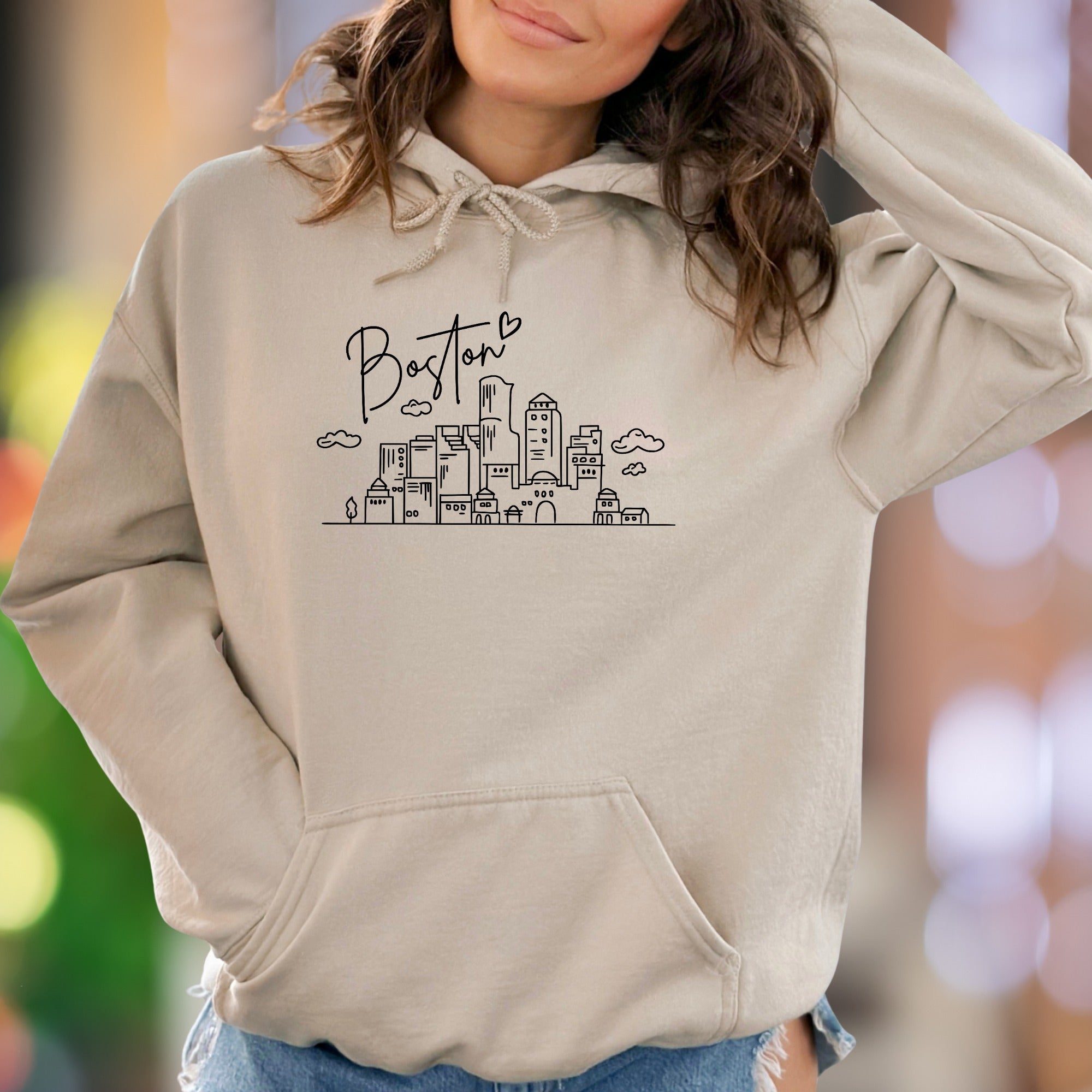 "Boston" | Minimal Cityscape Unisex Adult Hoodie | Urban Lifestyle