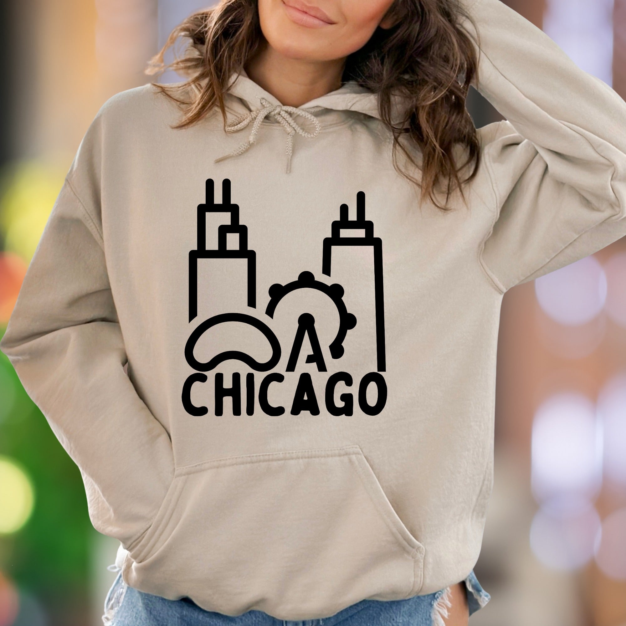 "Chicago Skyline" | Minimal Cityscape Unisex Adult Hoodie | Urban Lifestyle