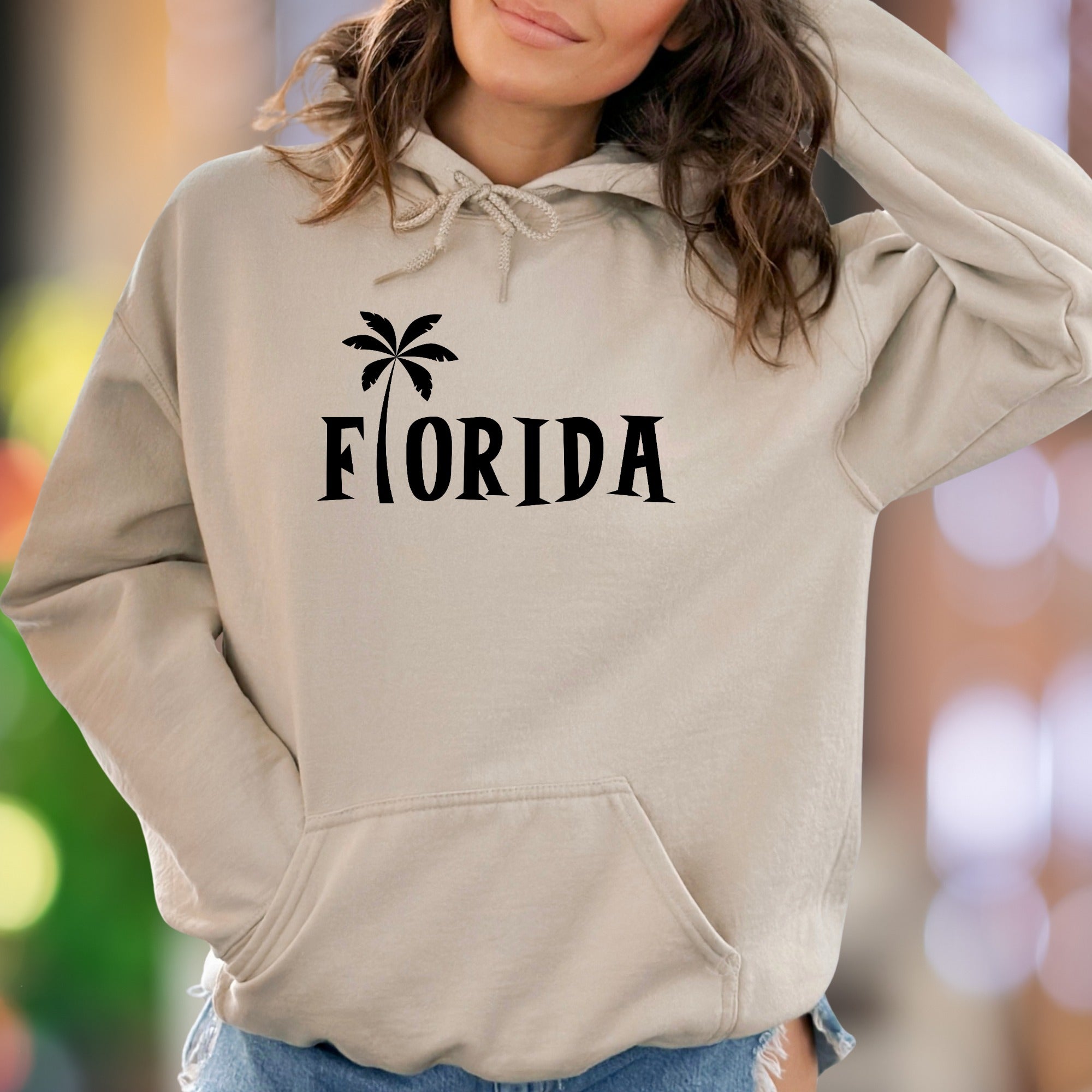 "Florida" | Palm Tree Typographic Unisex Adult Hoodie | Sunshine State Lifestyle