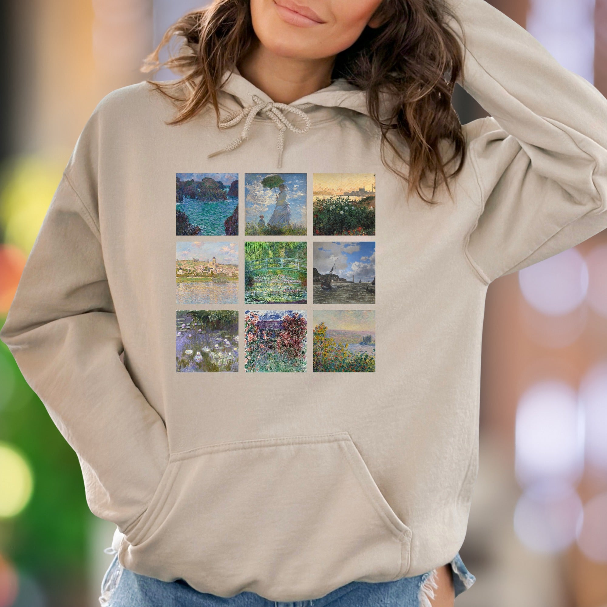 "Impressionist Grid" | Vintage Art Unisex Adult Hoodie | Creative Expression