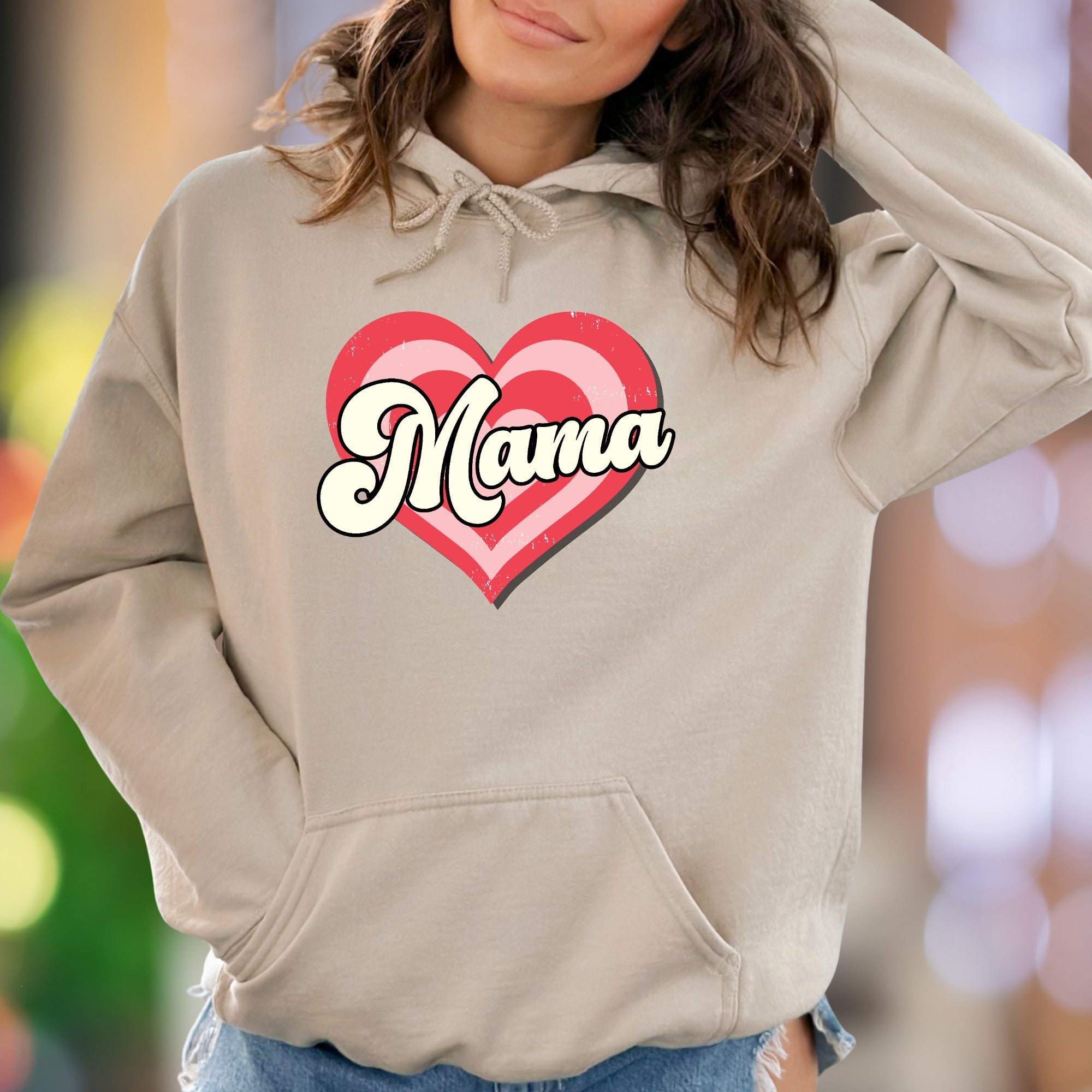 "Mama" | Retro Heart Graphic Unisex Adult Hoodie | Motherhood Lifestyle