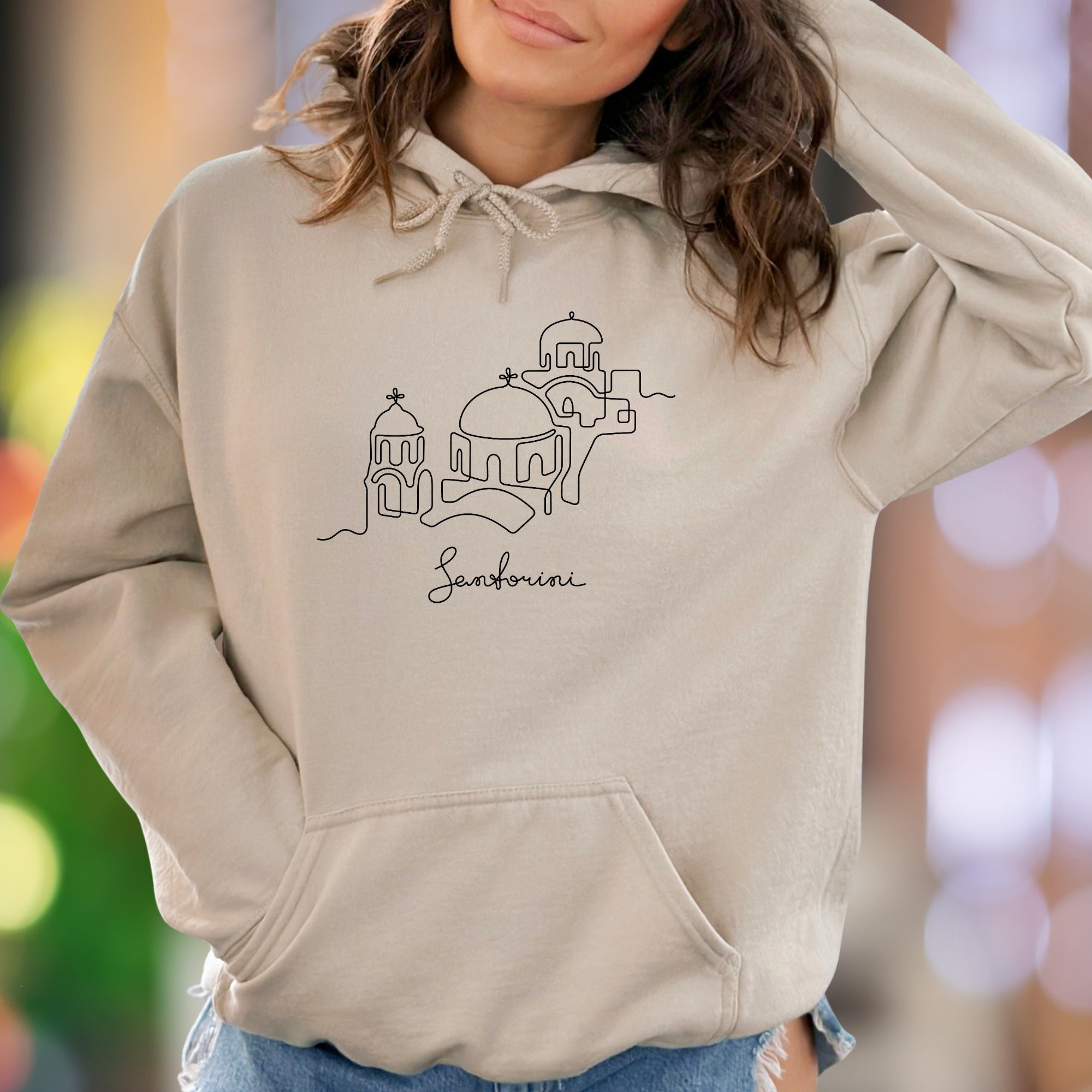 "Santorini" | Minimal Line Art Unisex Adult Hoodie | Travel Lifestyle