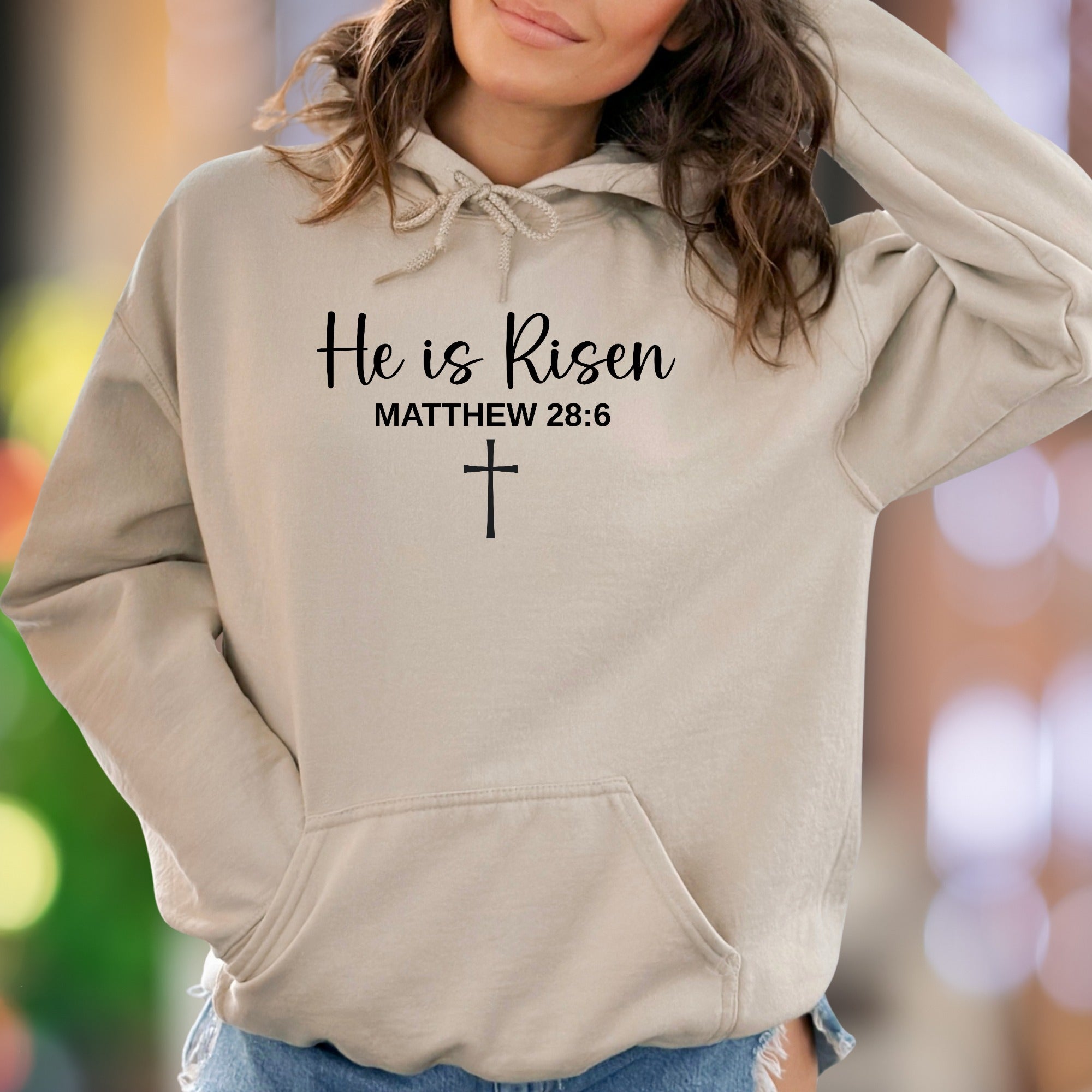 "He is Risen Matthew 28:6" | Scripture Typography Unisex Adult Hoodie | Faith-Inspired Lifestyle