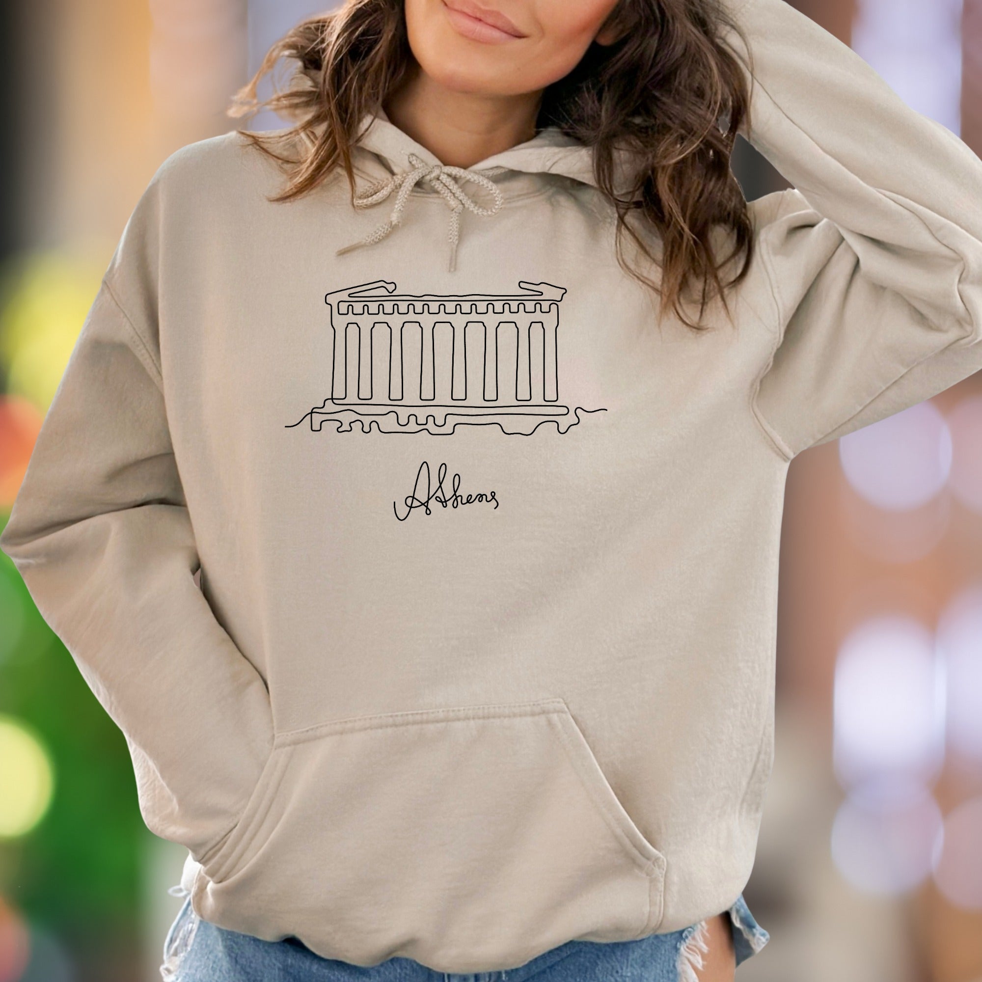 "Athens" | Minimal One-Line Art Unisex Adult Hoodie | Travel Lifestyle