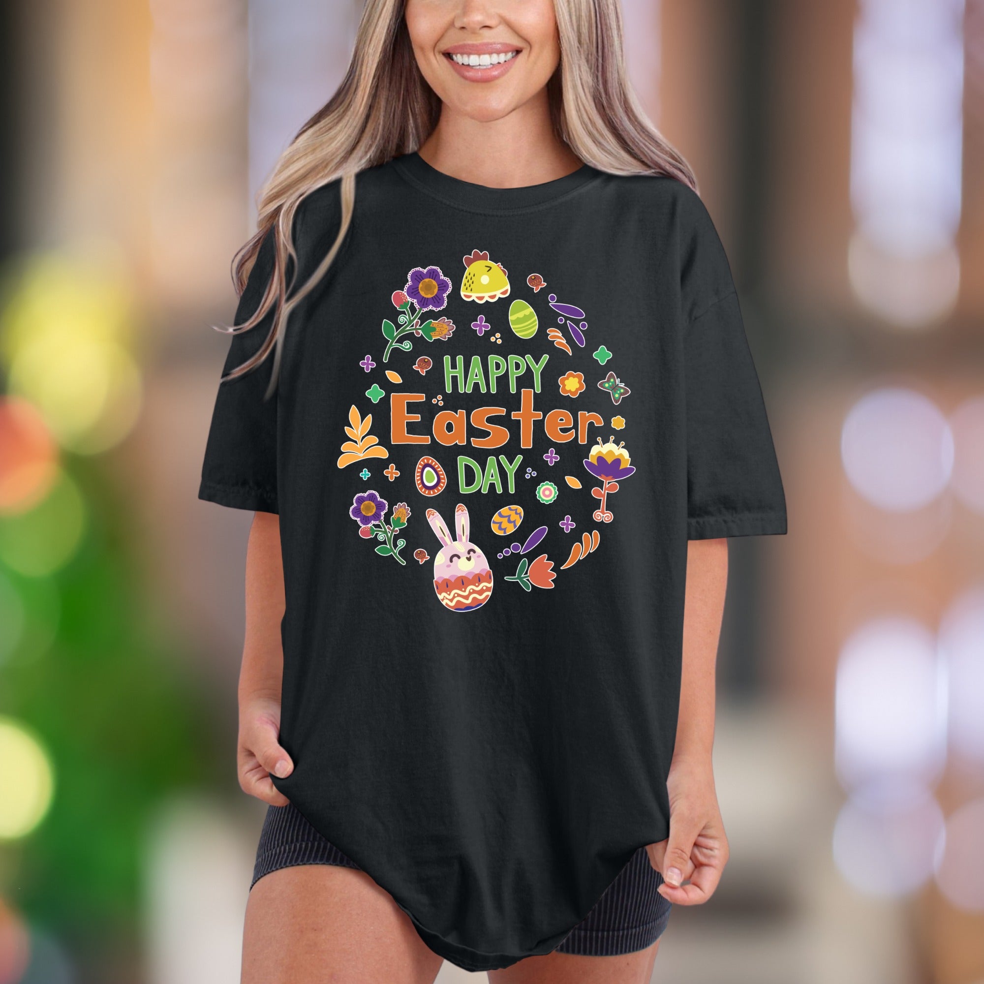 "Happy Easter Day" | Comfort Colors Unisex Adult T-Shirt | Festive Spring Celebration Tee