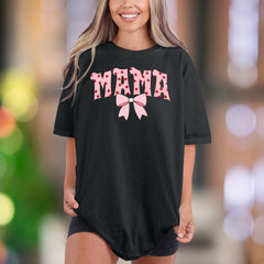 "MAMA" | Comfort Colors Unisex Adult T-Shirt | Heart Print & Bow Design