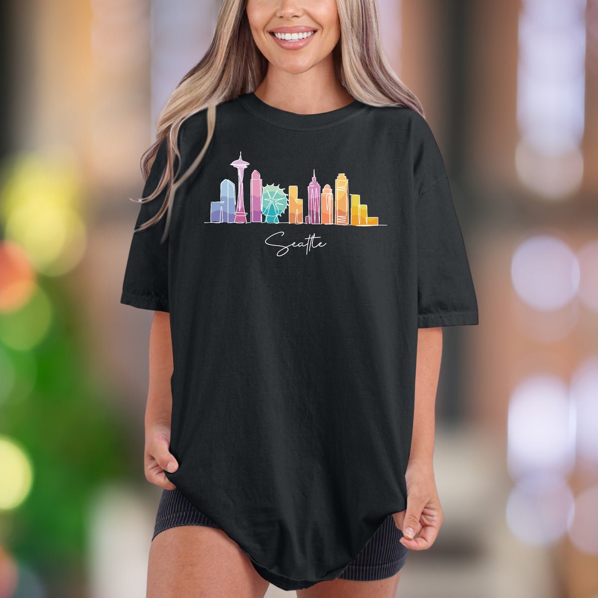 Seattle Skyline Comfort Colors T-Shirt - Cityscape Art, Washington Souvenir Tee