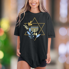 Star & Menorah Botanical Design | Comfort Colors Unisex Adult T-Shirt | Festive Lifestyle
