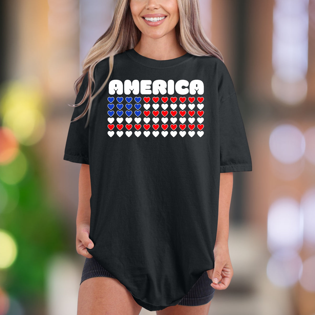 "AMERICA" Hearts Flag | Comfort Colors Unisex Adult T-Shirt | Patriotic Lifestyle Tee