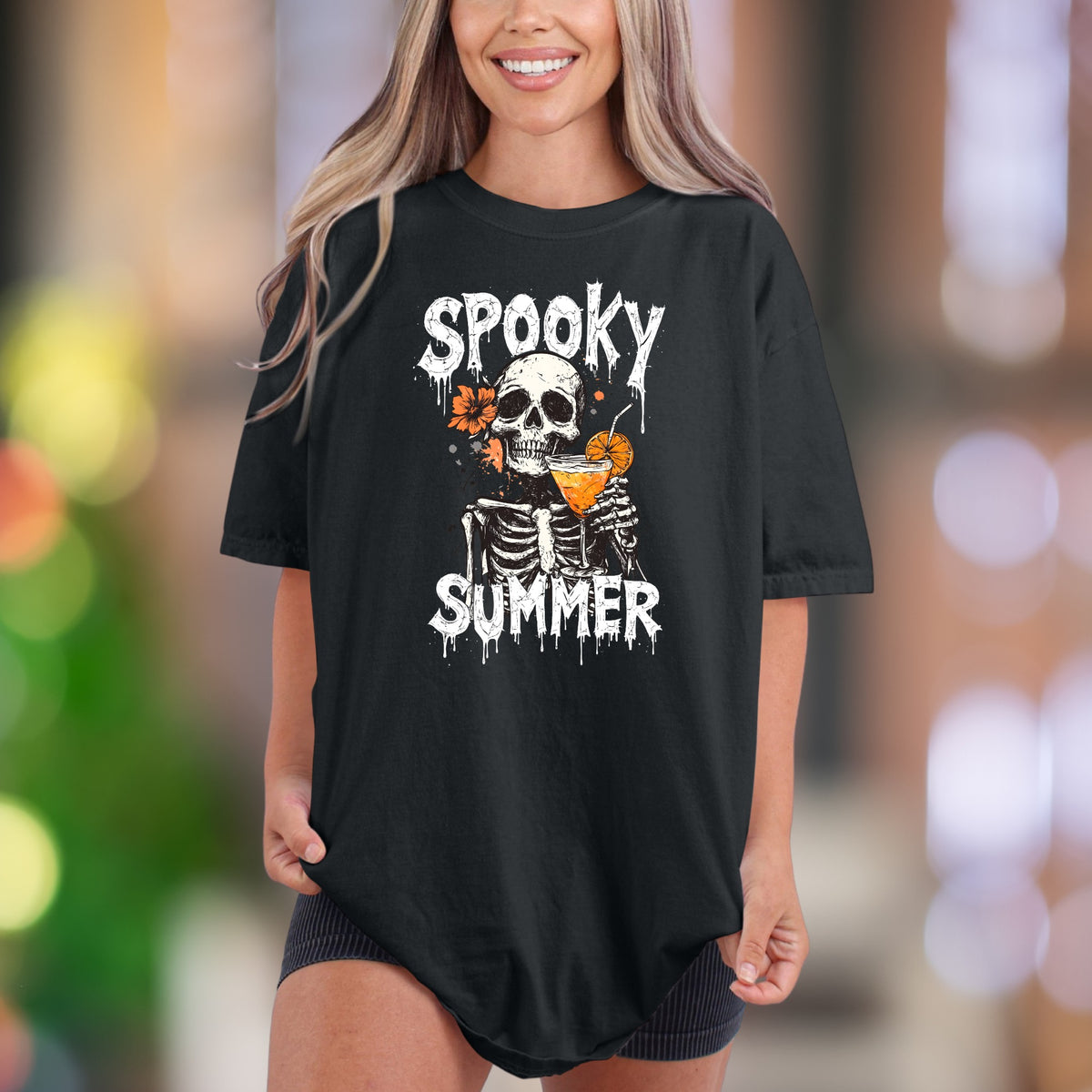 "Spooky Summer" | Comfort Colors Unisex Adult T-Shirt | Edgy Beach Skeleton Design