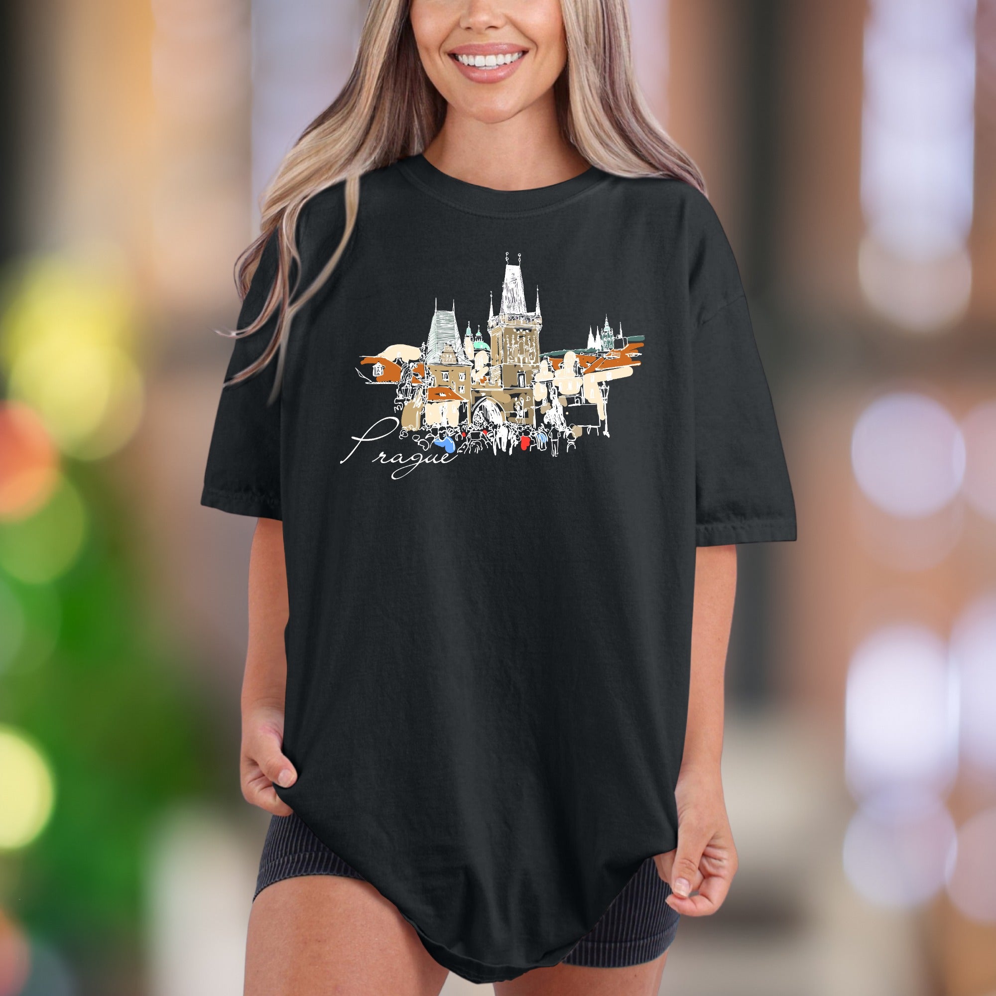 "Prague" | Comfort Colors Unisex Adult T-Shirt | Vintage Travel Cityscape