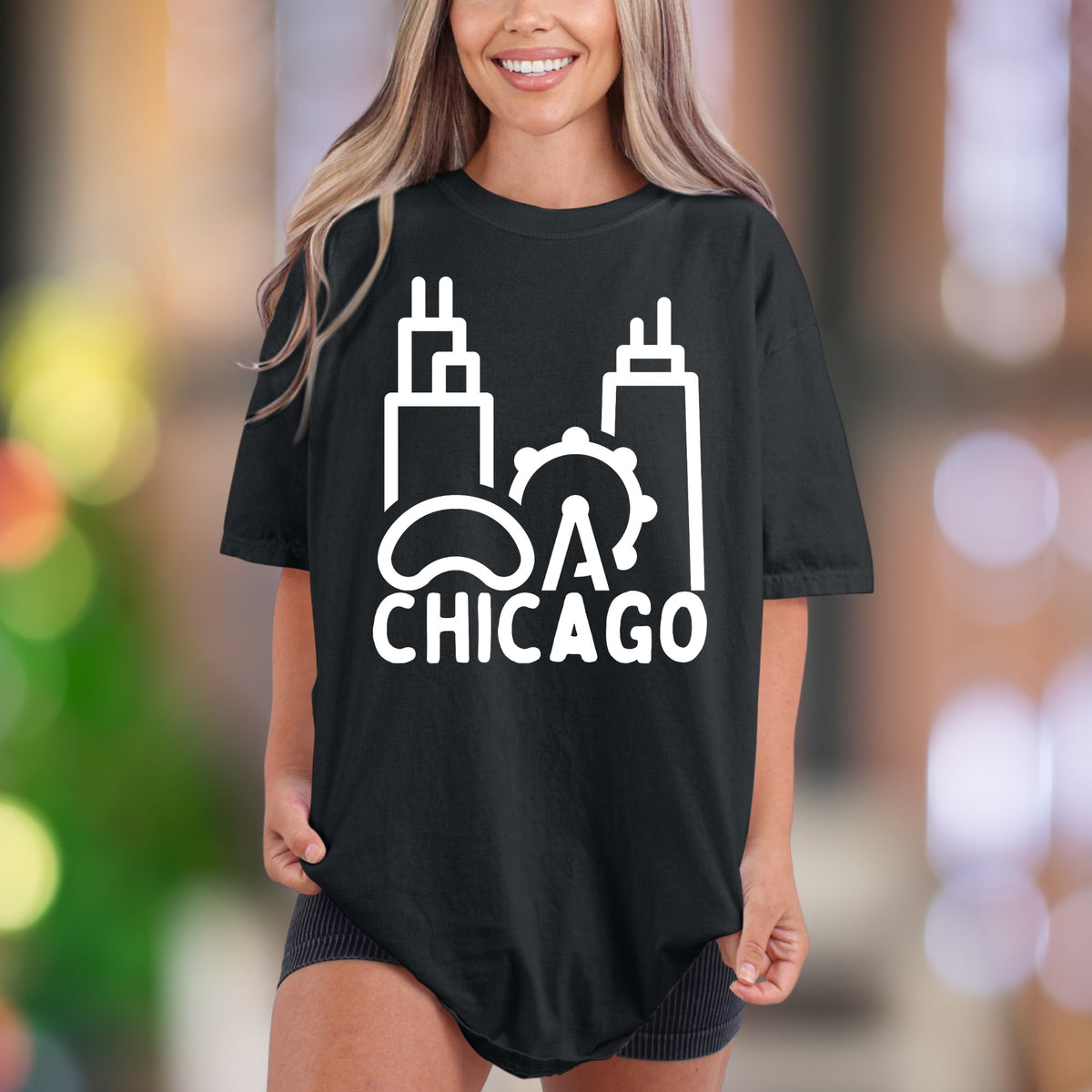 Chicago Cityscape Outline | Comfort Colors Unisex Adult T-Shirt | Minimalist Urban Style