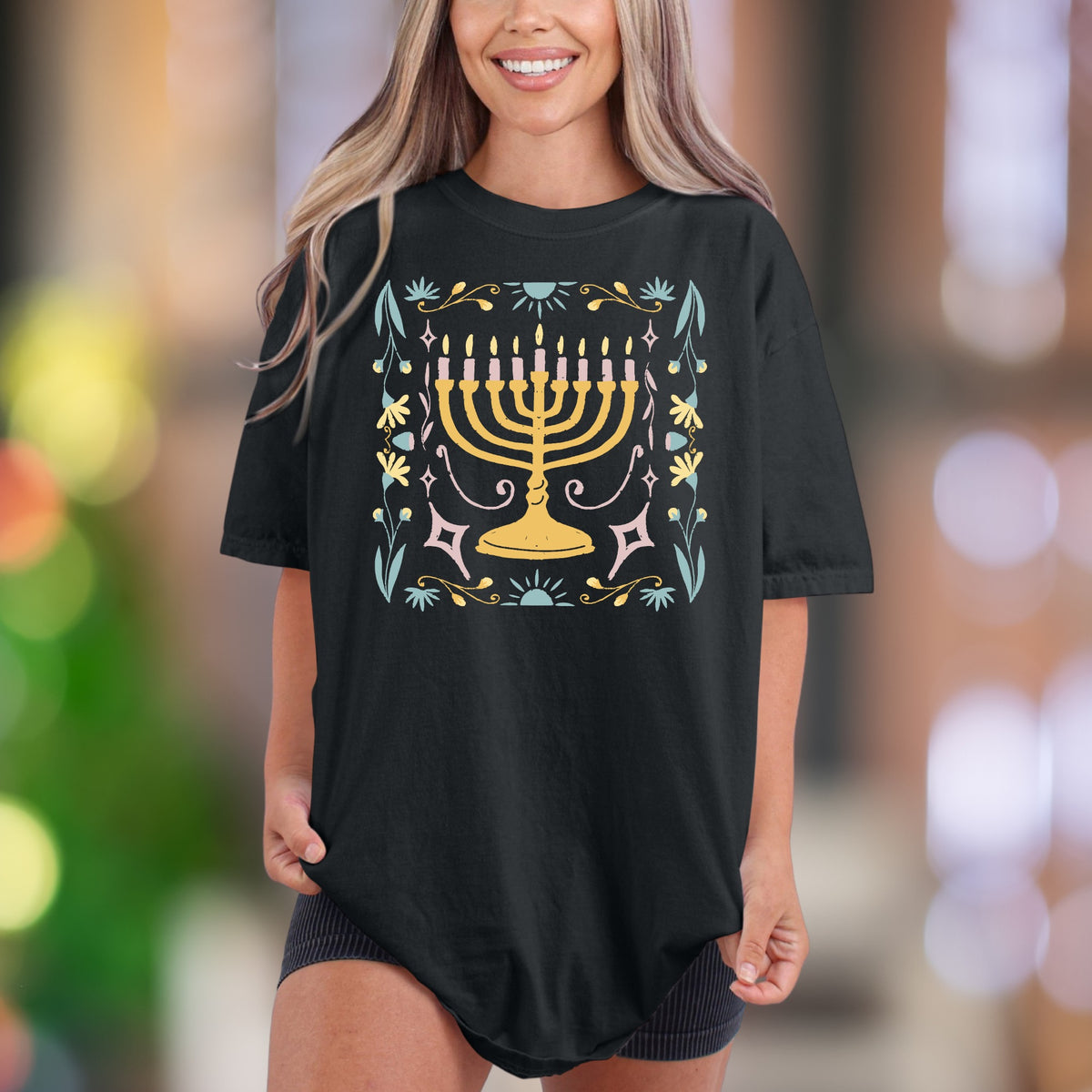 Floral Menorah | Comfort Colors Unisex Adult T-Shirt | Festive Holiday Style