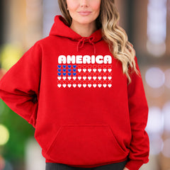 "AMERICA" | Patriotic Heart Flag Unisex Adult Hoodie | National Pride Apparel