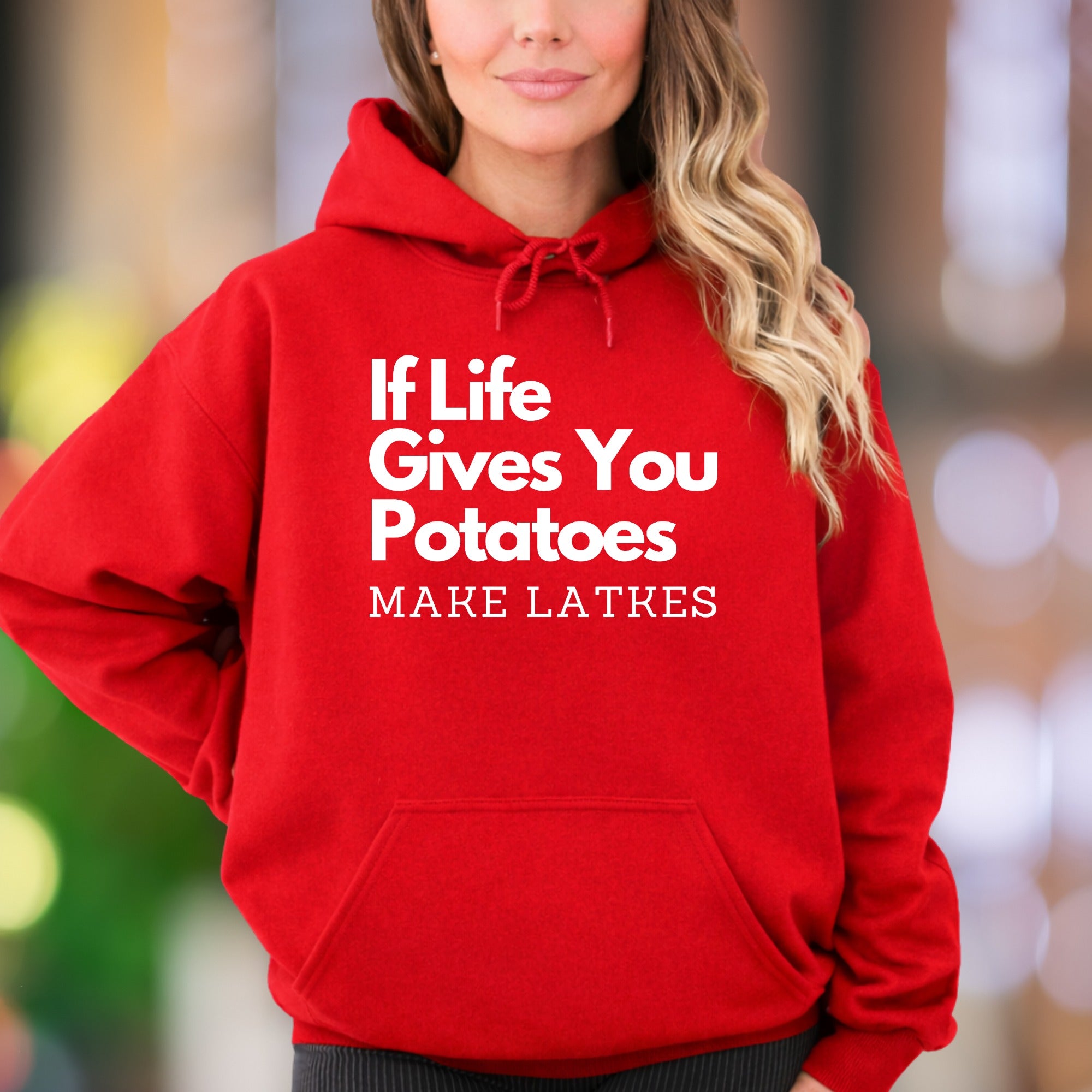 "If Life Gives You Potatoes Make Latkes" | Funny Typography Unisex Adult Hoodie | Humorous Lifestyle