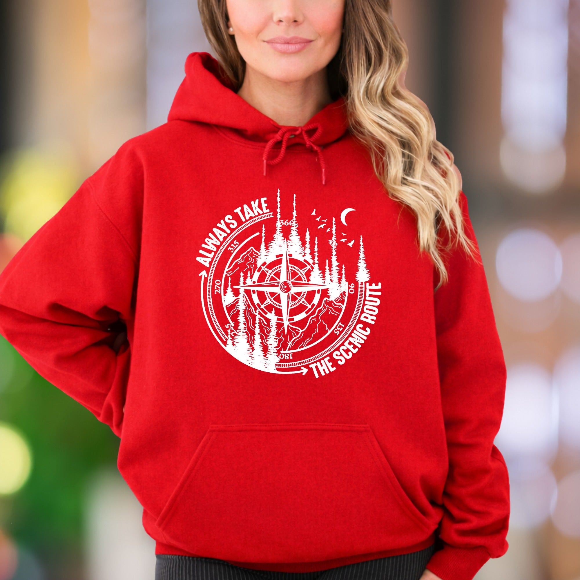 "Always Take The Scenic Route" | Nature Compass Unisex Adult Hoodie | Adventurous Lifestyle