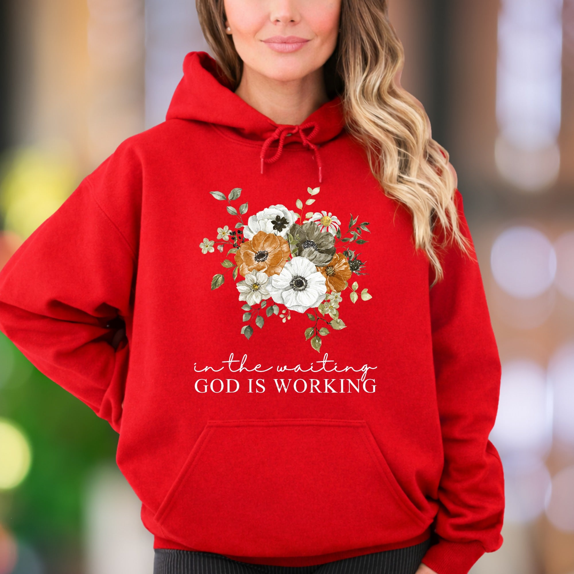 "In The Waiting God Is Working" | Floral Graphic Unisex Adult Hoodie | Motivational Lifestyle