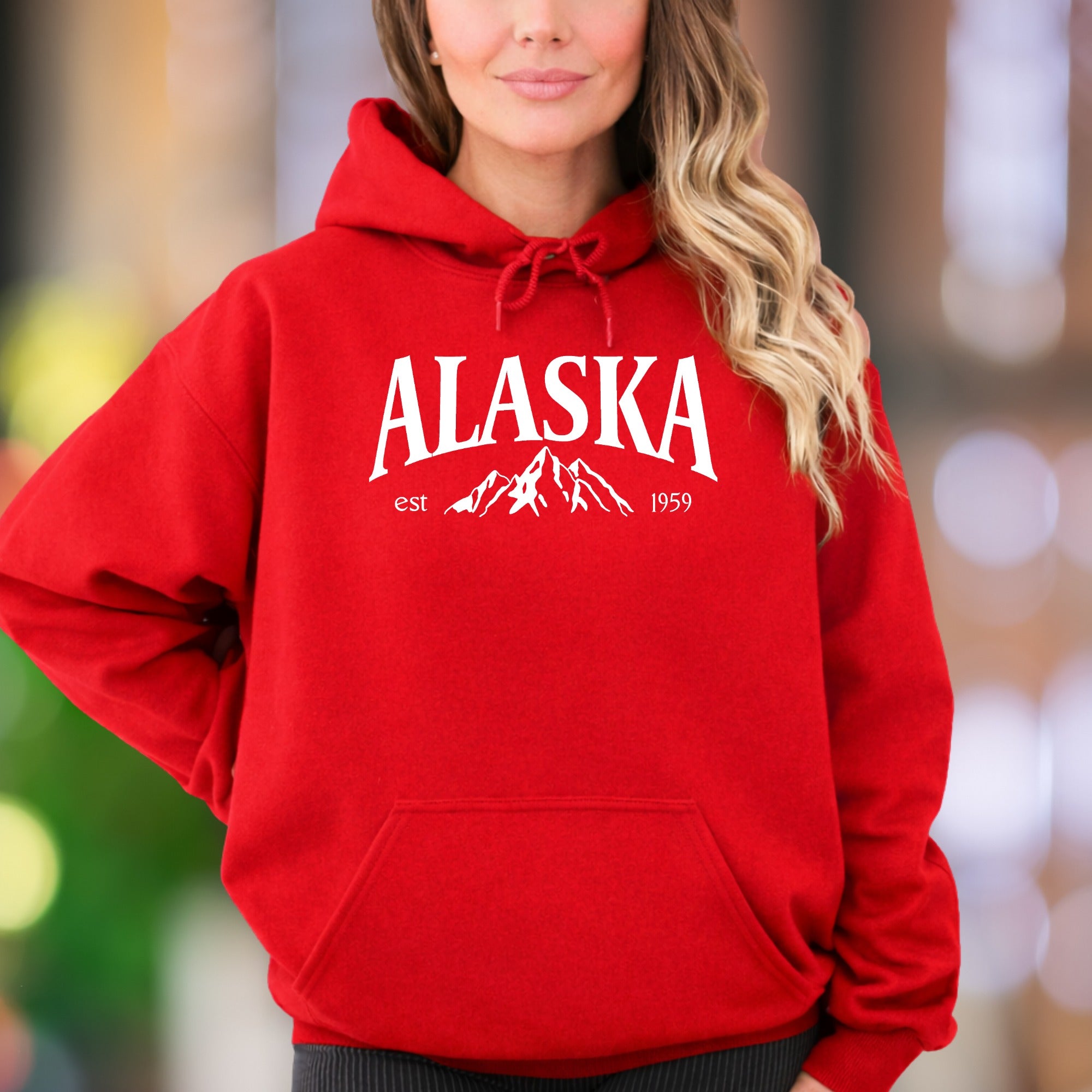 "ALASKA est 1959" | Retro Mountain Graphic Unisex Adult Hoodie | Nature Lifestyle