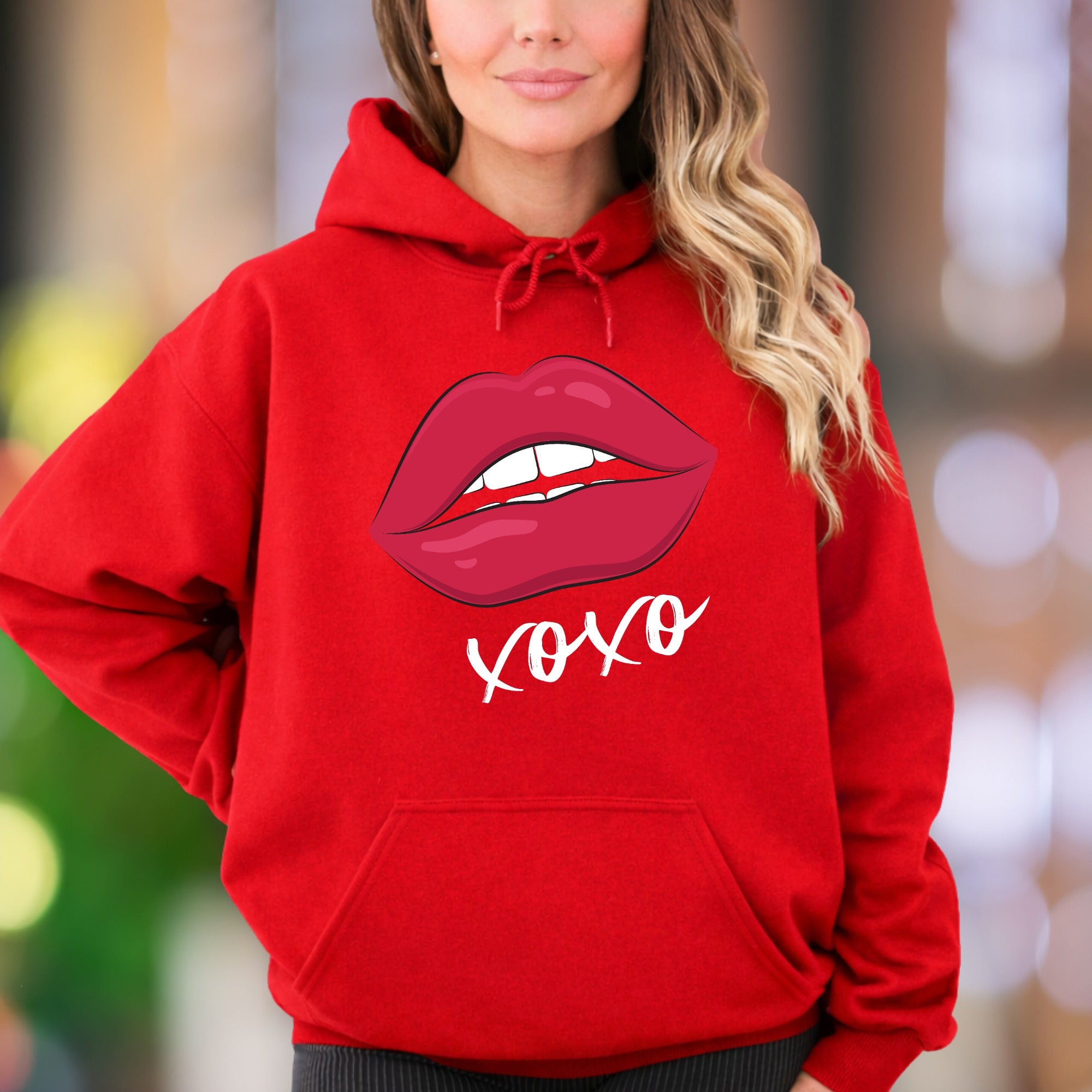 "XOXO Red Lips" | Modern Graphic Unisex Adult Hoodie | Affectionate Streetwear