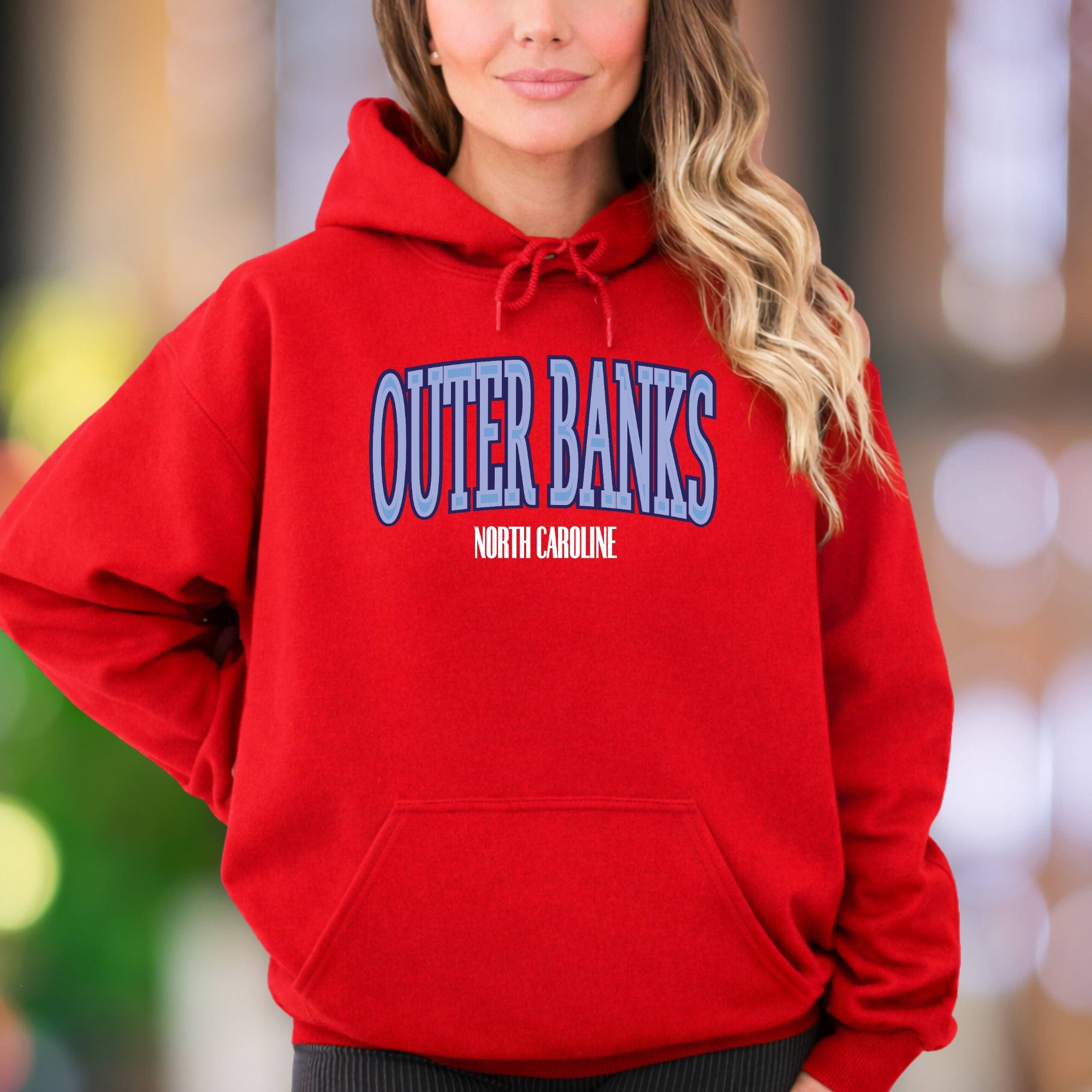 "Outer Banks North Carolina" | Retro Bold Typography Unisex Adult Hoodie | Coastal Lifestyle Apparel
