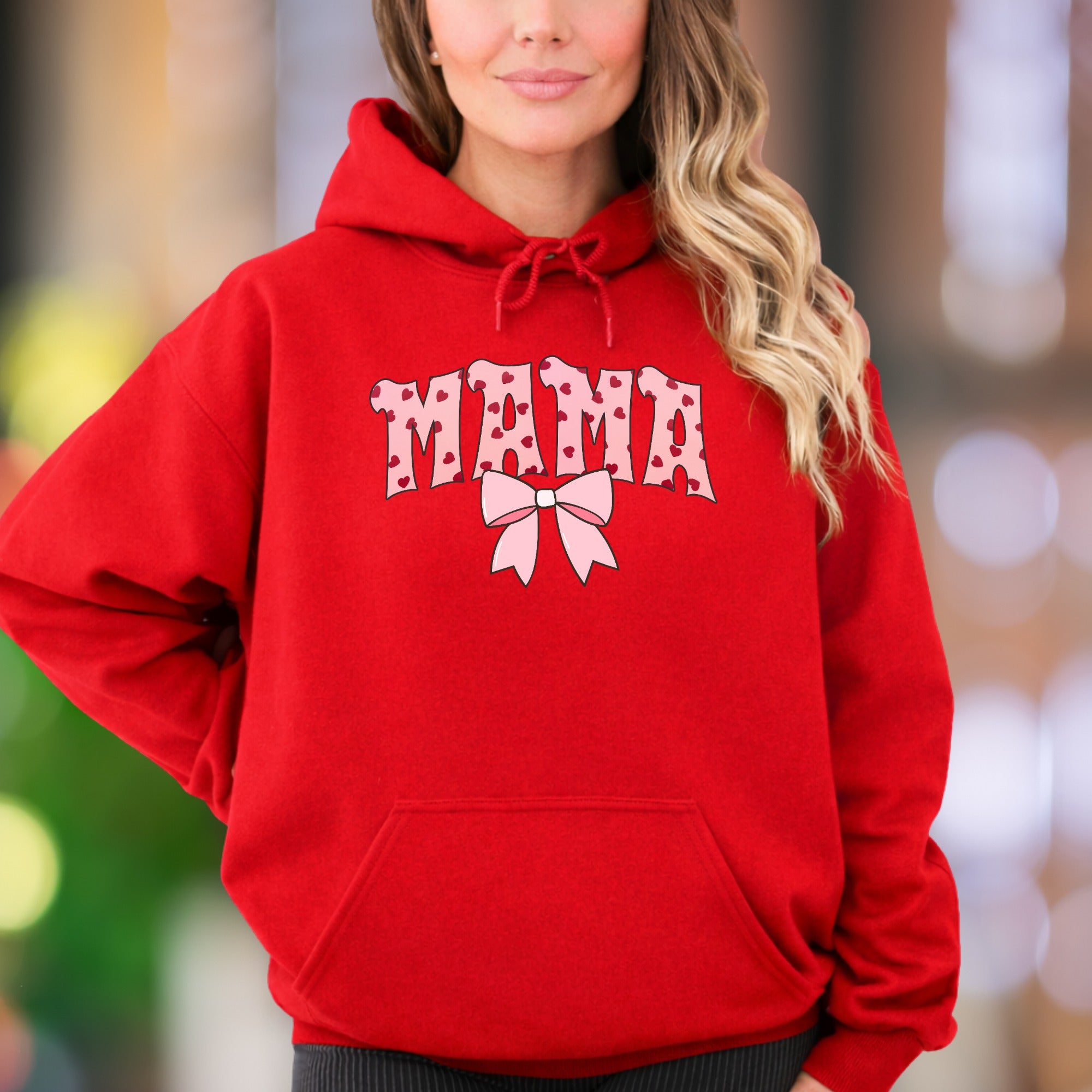 "Mama" | Heart Pattern Typography Unisex Adult Hoodie | Loving Identity Apparel
