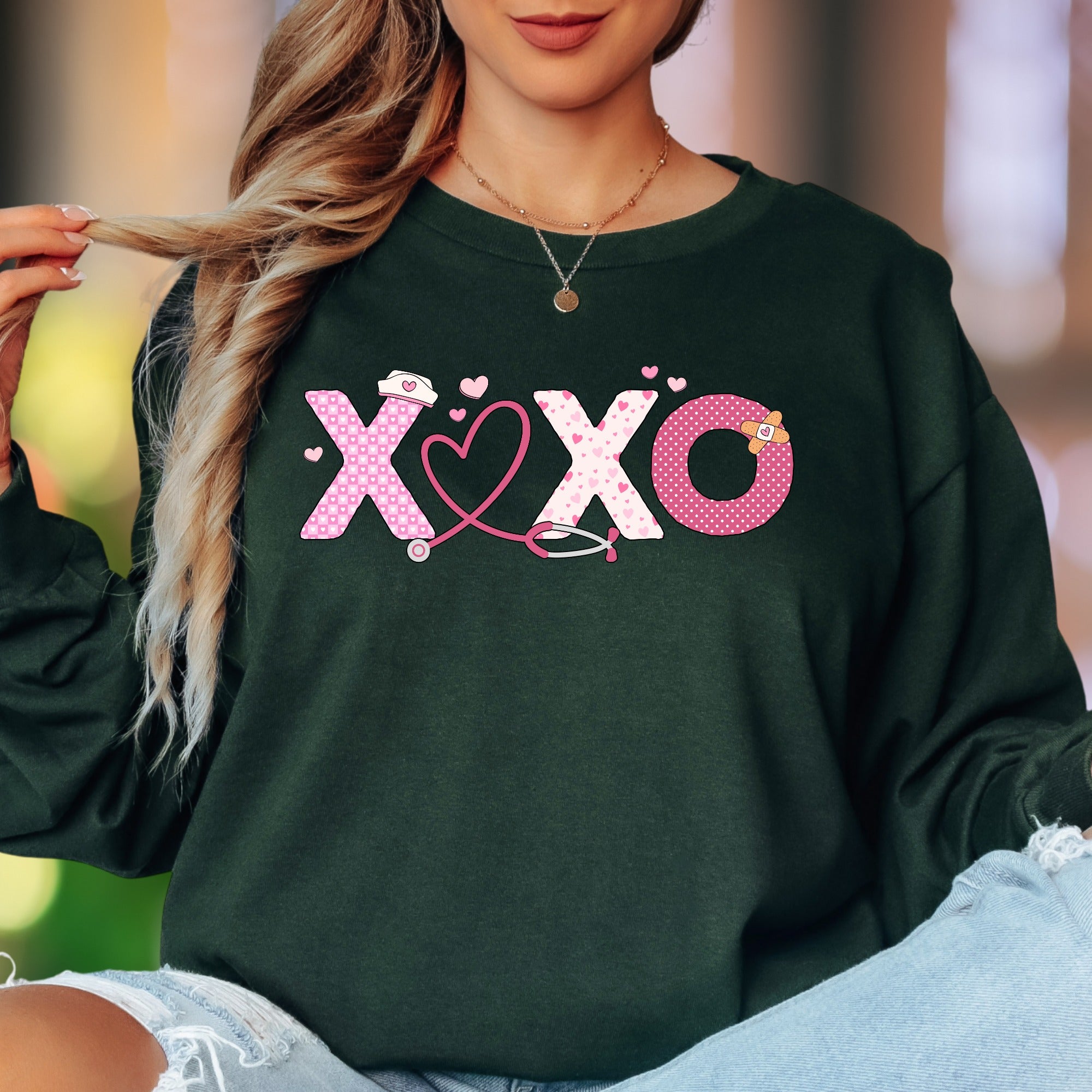 "XOXO Nurse" | Modern Playful Unisex Adult Long Sleeve T-Shirt | Healthcare Lifestyle