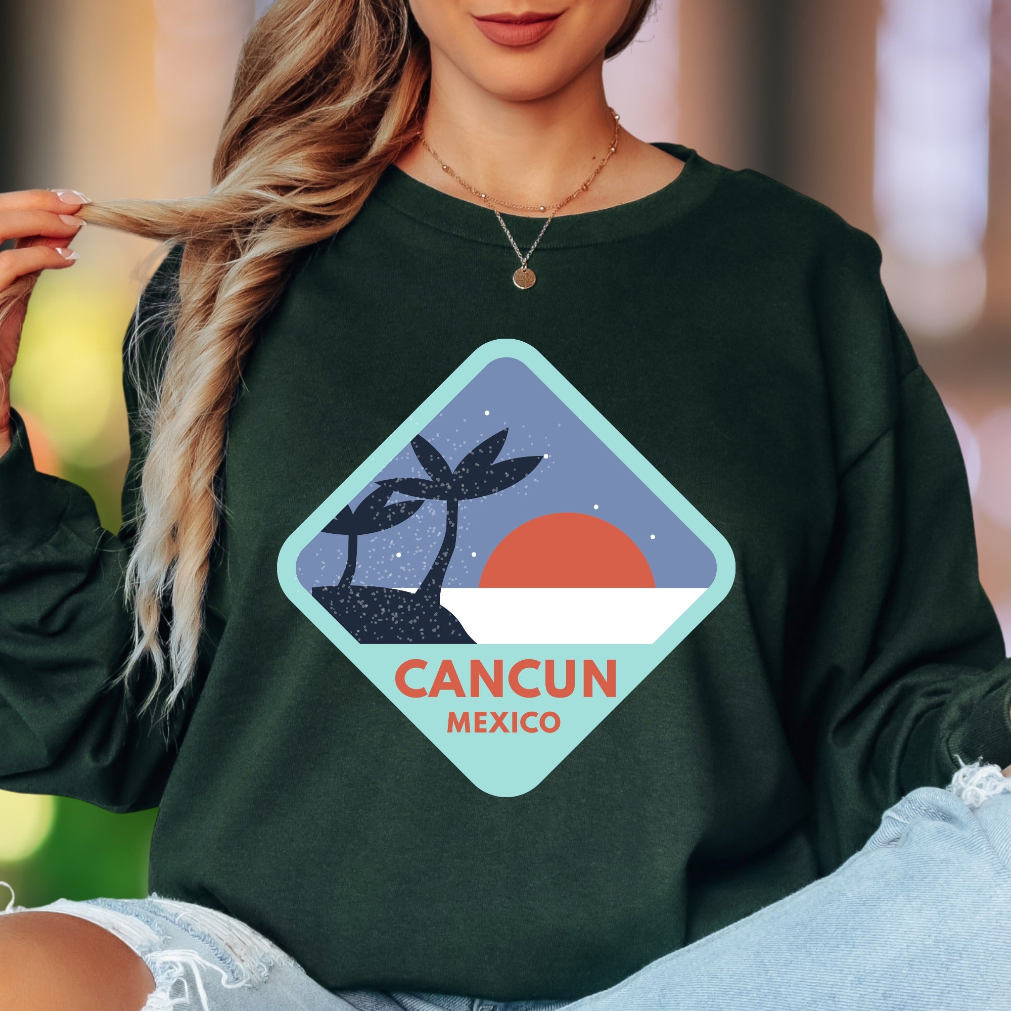 "Cancun Mexico" | Retro Travel Unisex Adult Long Sleeve T-Shirt | Vacation Lifestyle