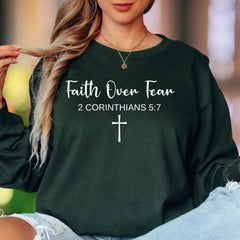 "Faith Over Fear" | Script Typography Unisex Adult Long Sleeve T-Shirt | Spiritual Lifestyle