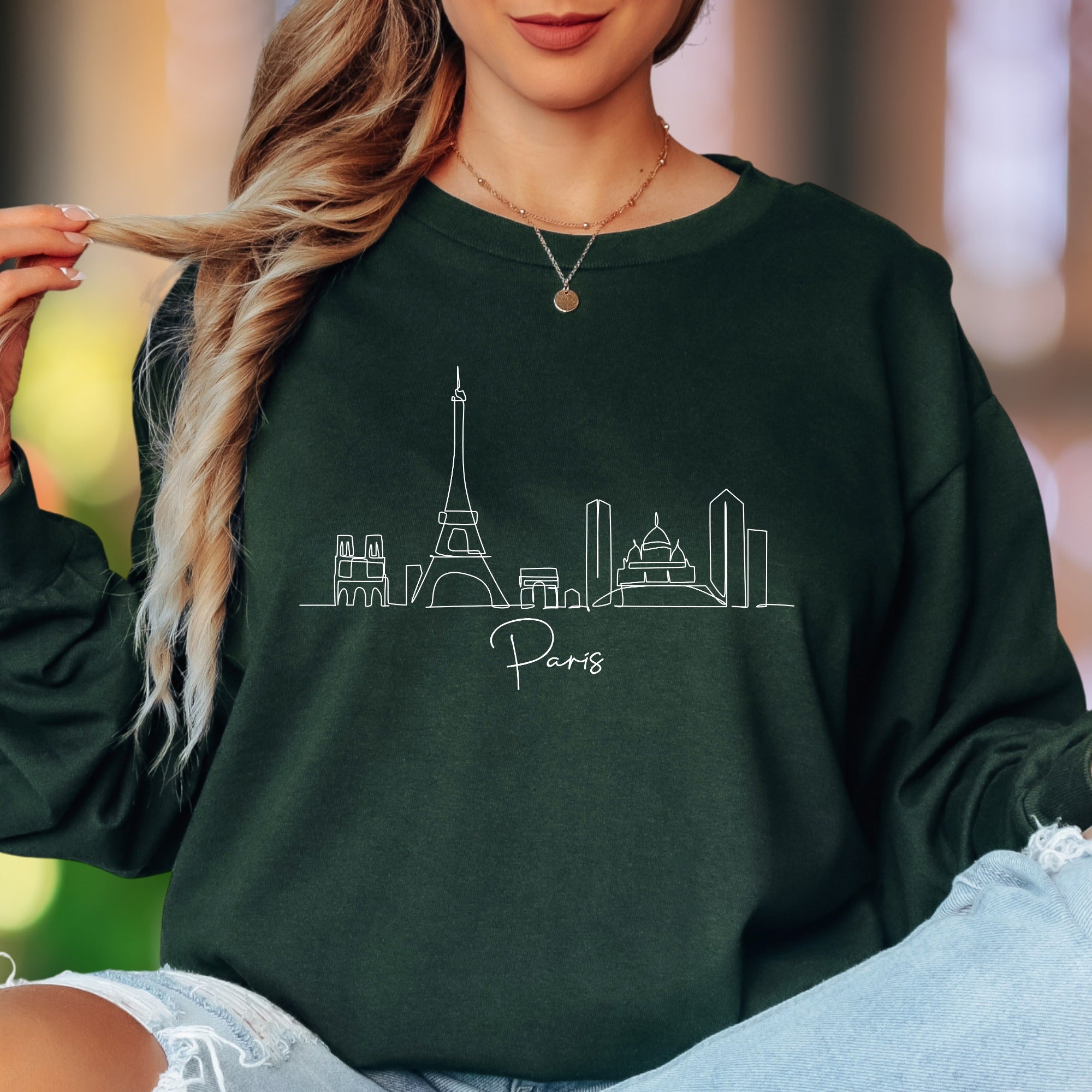 "Paris" | Minimal Skyline Unisex Adult Long Sleeve T-Shirt | Travel Lifestyle