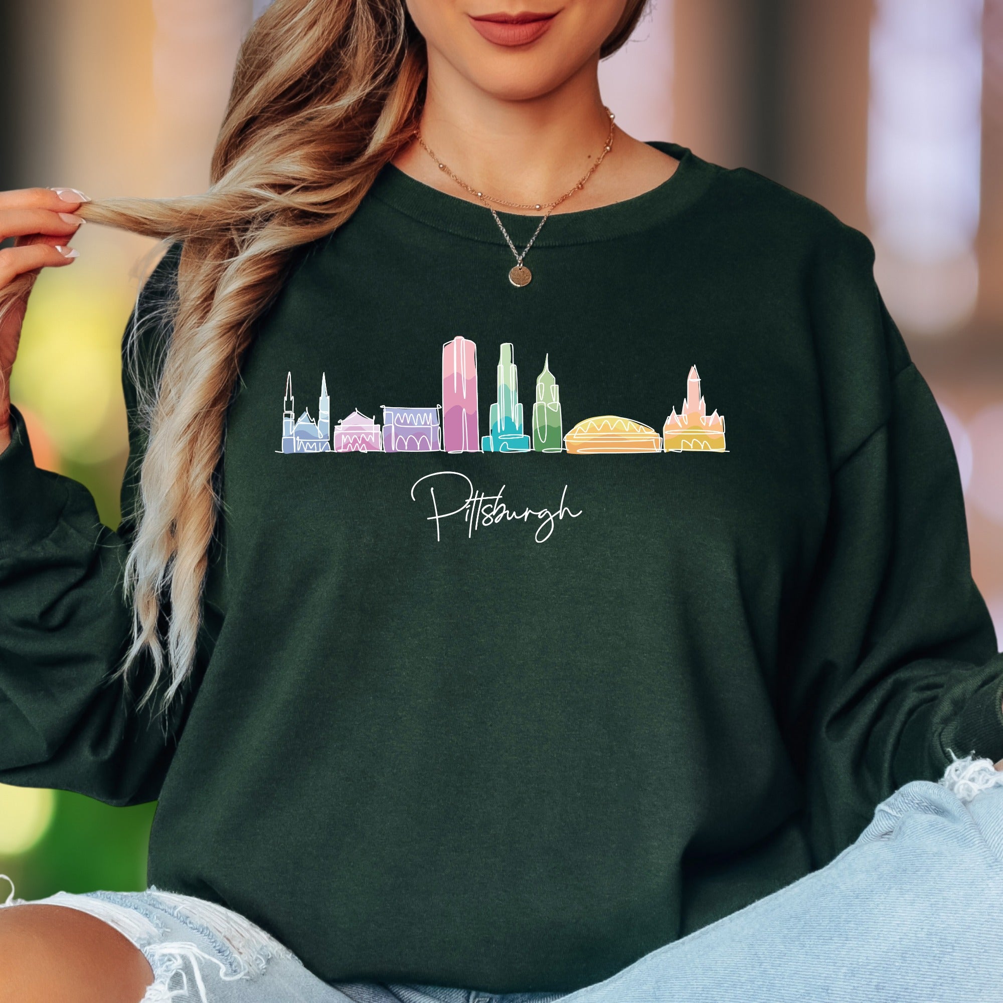"Philadelphia" | Skyline Line Art Unisex Adult Long Sleeve T-Shirt | City Pride Apparel