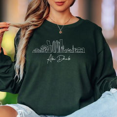 "Abu Dhabi" | Minimal Skyline Unisex Adult Long Sleeve T-Shirt | Travel & Cityscape