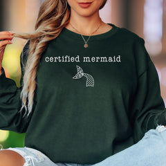 "Certified Mermaid" | Minimalist Typography Unisex Adult Long Sleeve T-Shirt | Playful Lifestyle