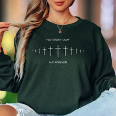 "Yesterday, Today And Forever" | Minimalist Crosses Unisex Adult Long Sleeve T-Shirt | Faith-Inspired Lifestyle