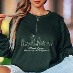"A thrill of hope, the weary world rejoices" | Minimalist Nativity Unisex Adult Long Sleeve T-Shirt | Festive Lifestyle