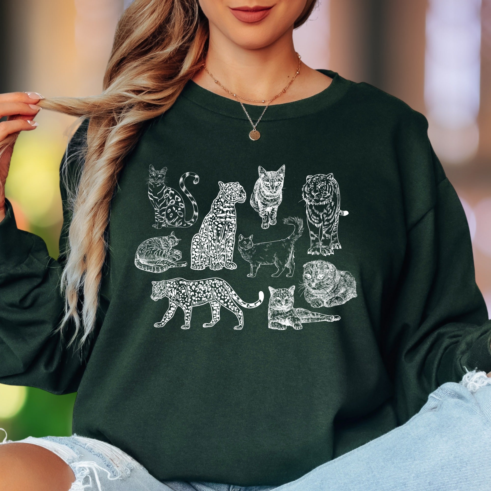 "Feline Friends" | Vintage Cat Illustration Unisex Adult Long Sleeve T-Shirt | Animal Lover Apparel