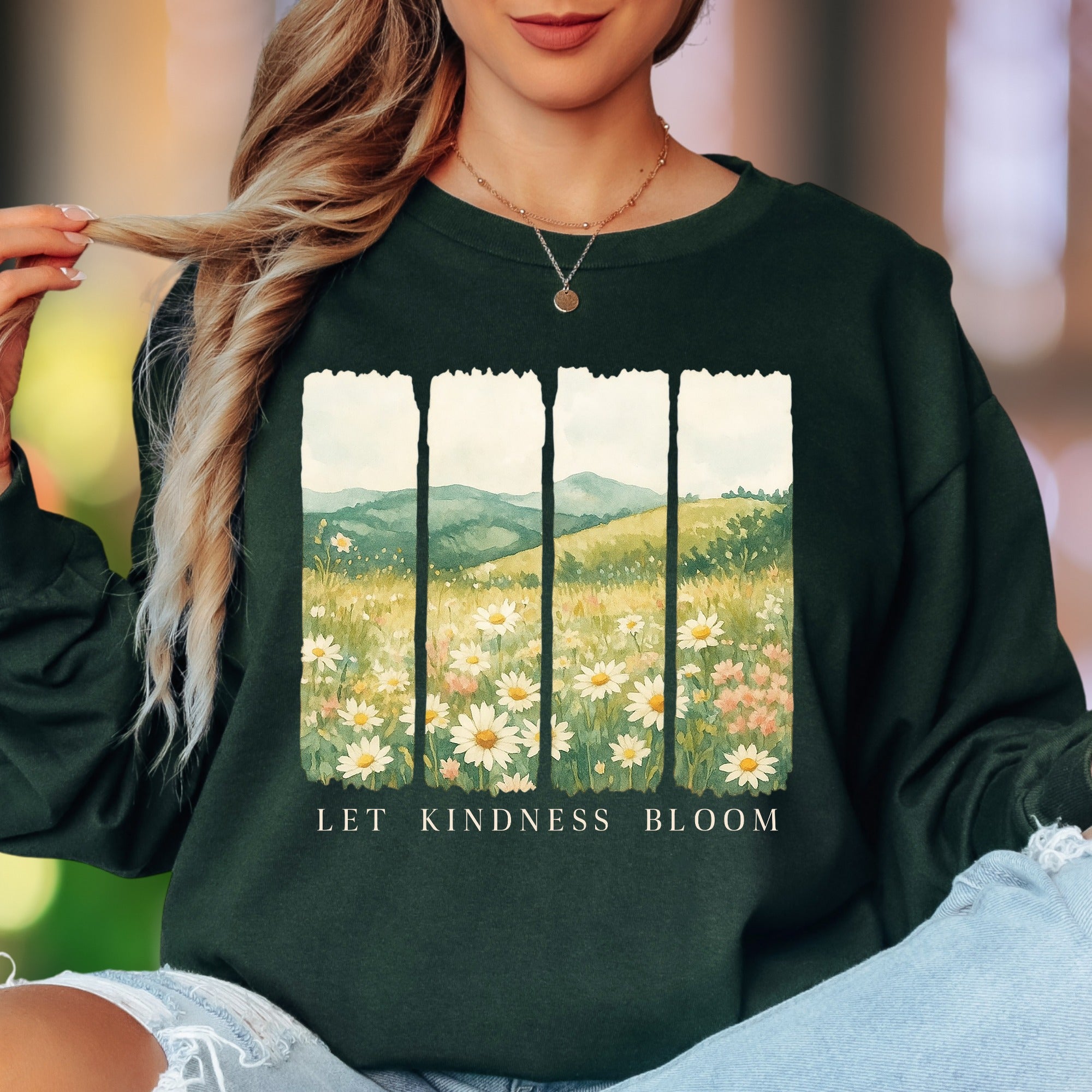 "Let Kindness Bloom" | Nature Watercolor Unisex Adult Long Sleeve T-Shirt | Gentle Lifestyle
