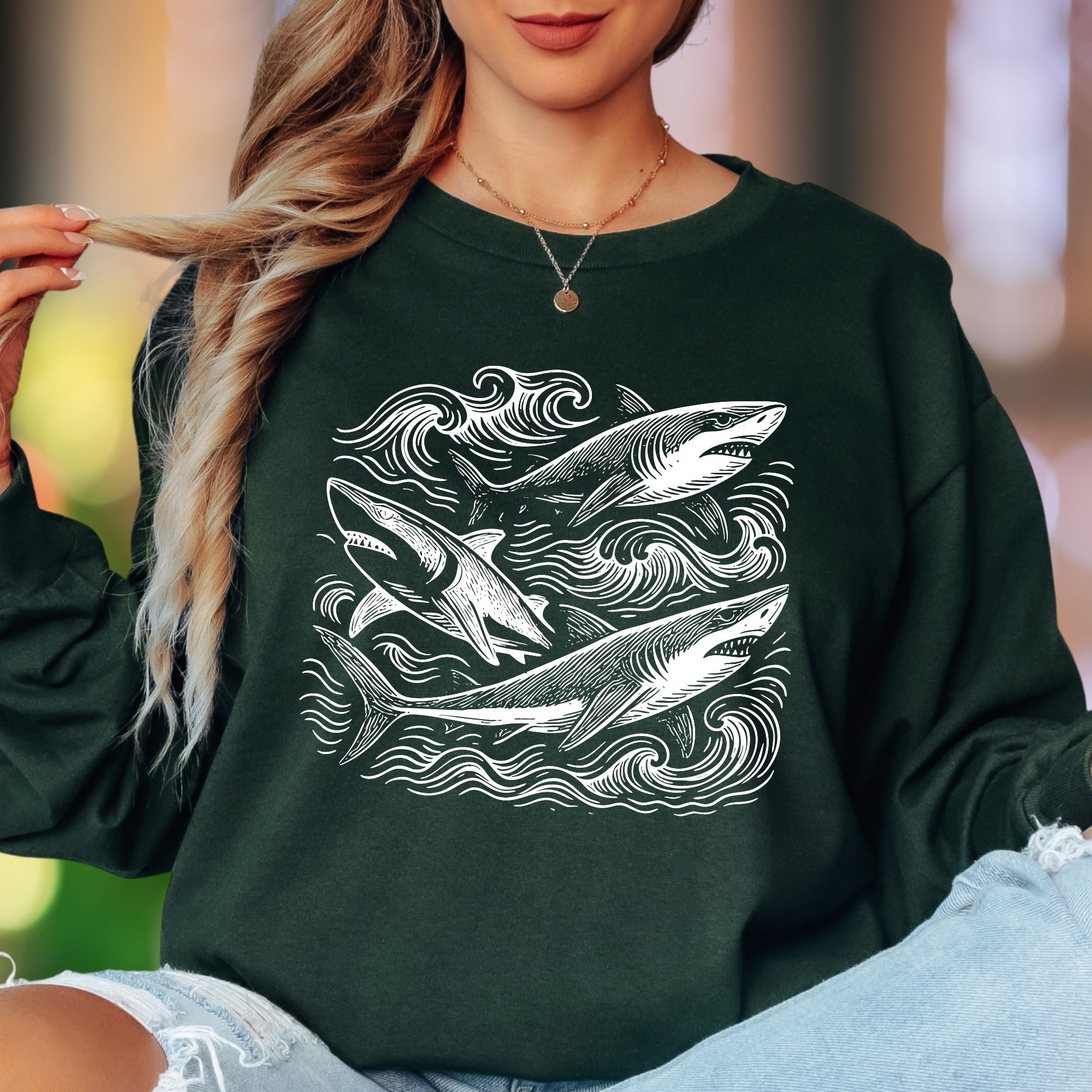 Oceanic Shark Design | Nature Art Unisex Adult Long Sleeve T-Shirt | Marine Lifestyle