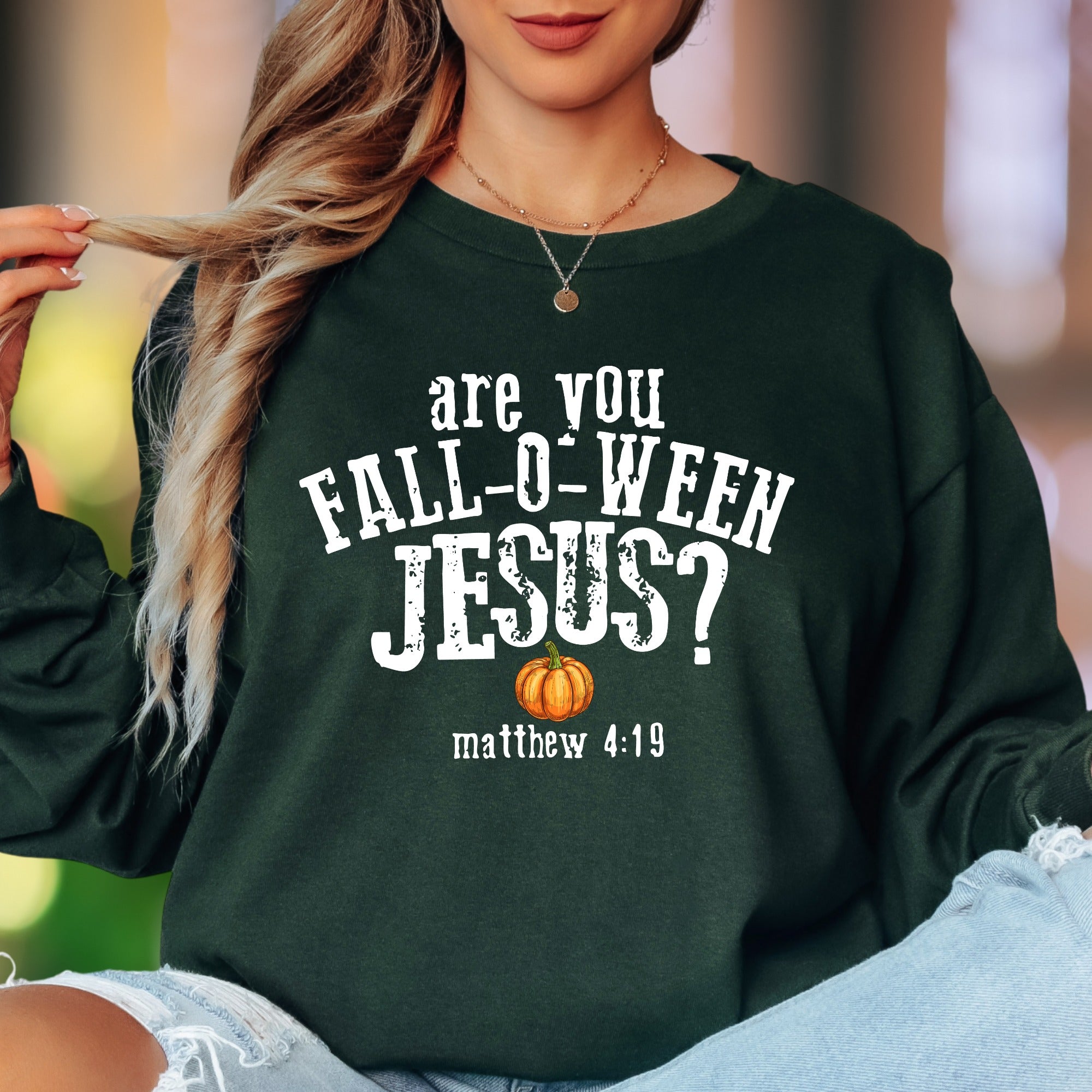 "Are You Fall-O-Ween Jesus?" | Playful Typography Unisex Adult Long Sleeve T-Shirt | Faith-Inspired Fun