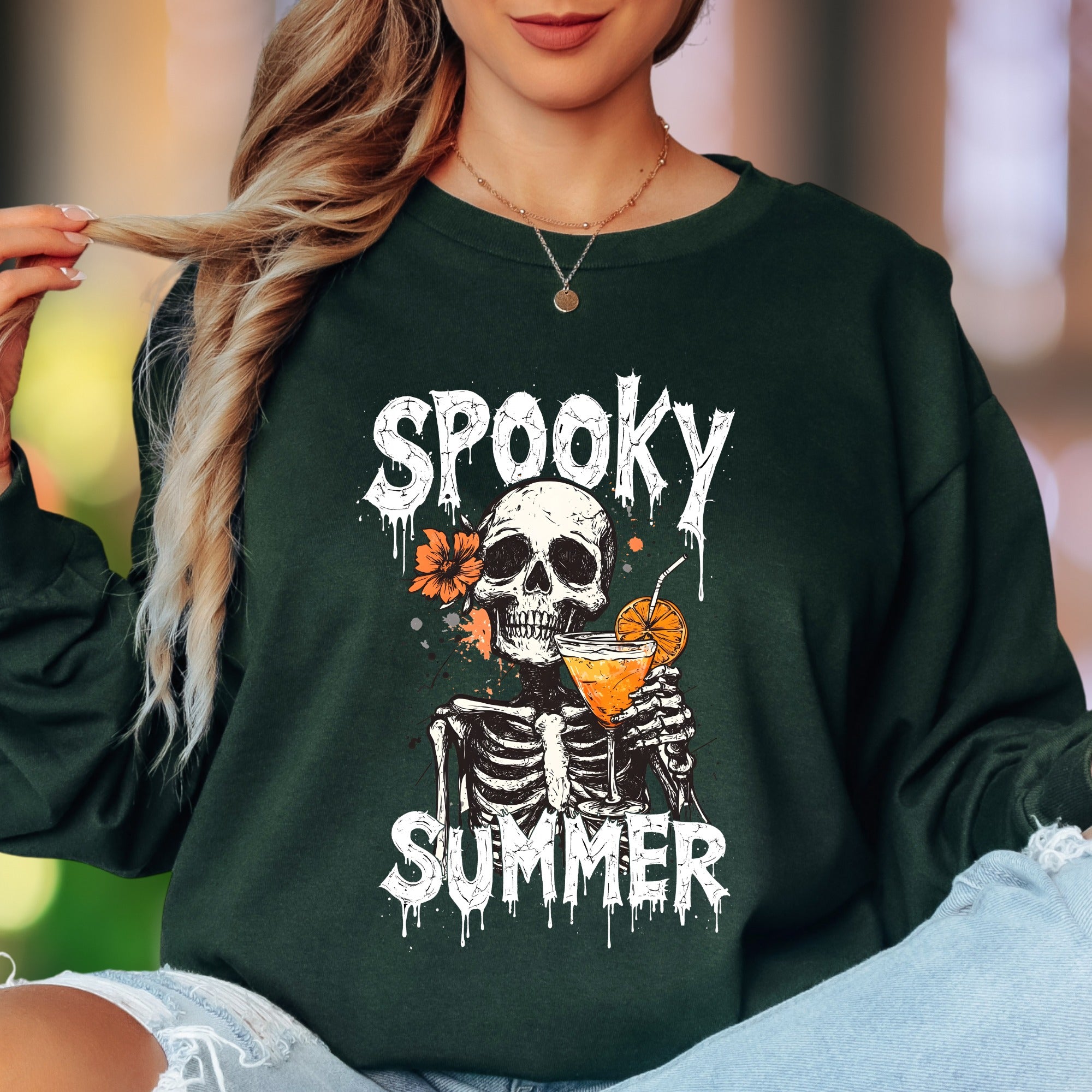 "Spooky Summer" | Distressed Skull Unisex Adult Long Sleeve T-Shirt | Humorous Lifestyle