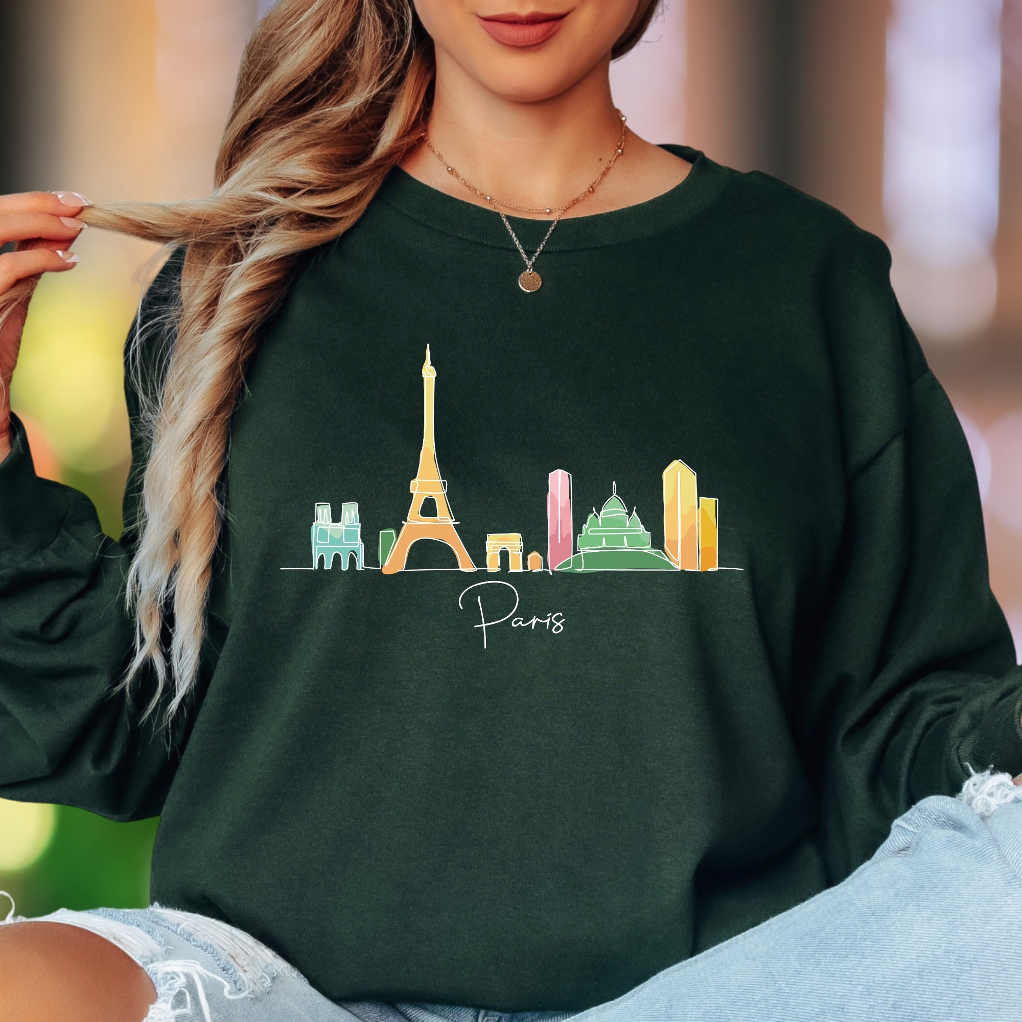 "Paris" | Minimal Skyline Unisex Adult Long Sleeve T-Shirt | Travel & Lifestyle Apparel