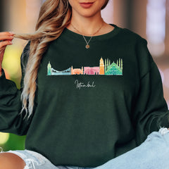 "Istanbul" | Minimal Cityscape Unisex Adult Long Sleeve T-Shirt | Travel & Culture Lifestyle