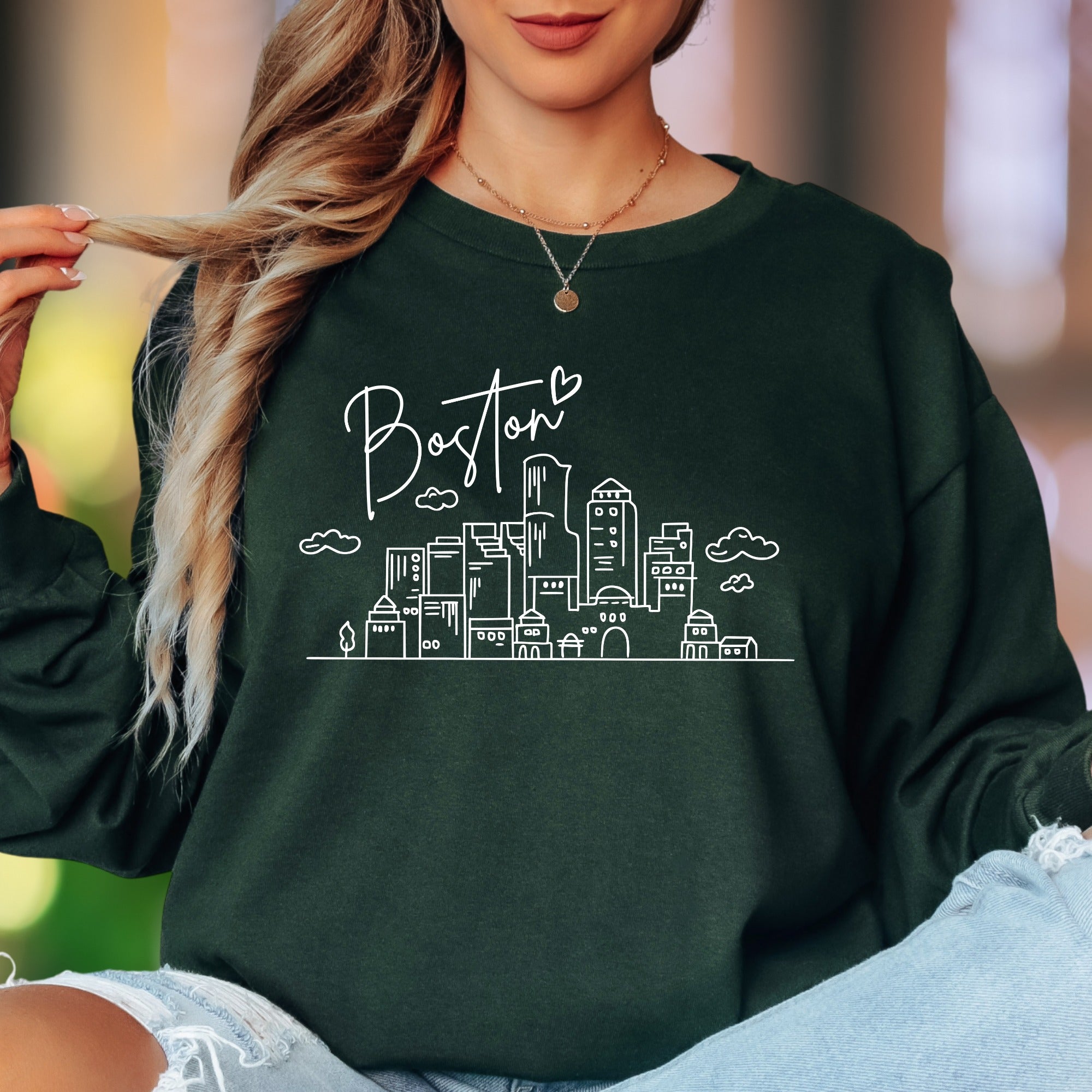 "Boston" | Minimal Cityscape Unisex Adult Long Sleeve T-Shirt | Travel & Lifestyle