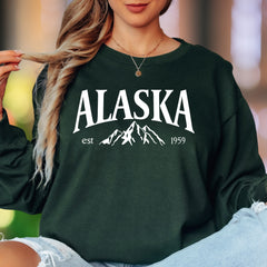 "Alaska Est 1959" | Vintage Mountain Unisex Adult Long Sleeve T-Shirt | Nature Inspired Apparel