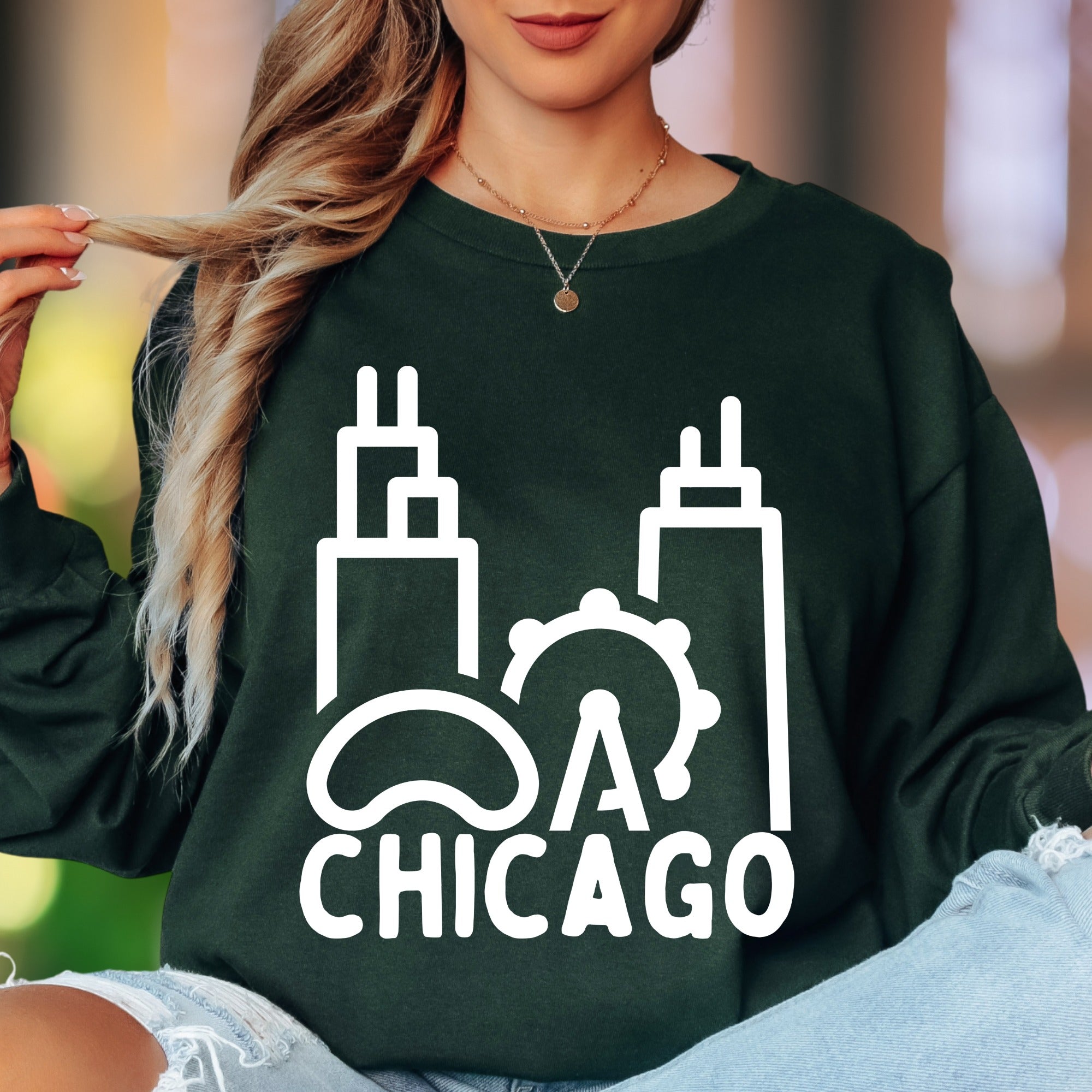 "CHICAGO" | Minimal Skyline Unisex Adult Long Sleeve T-Shirt | City Pride